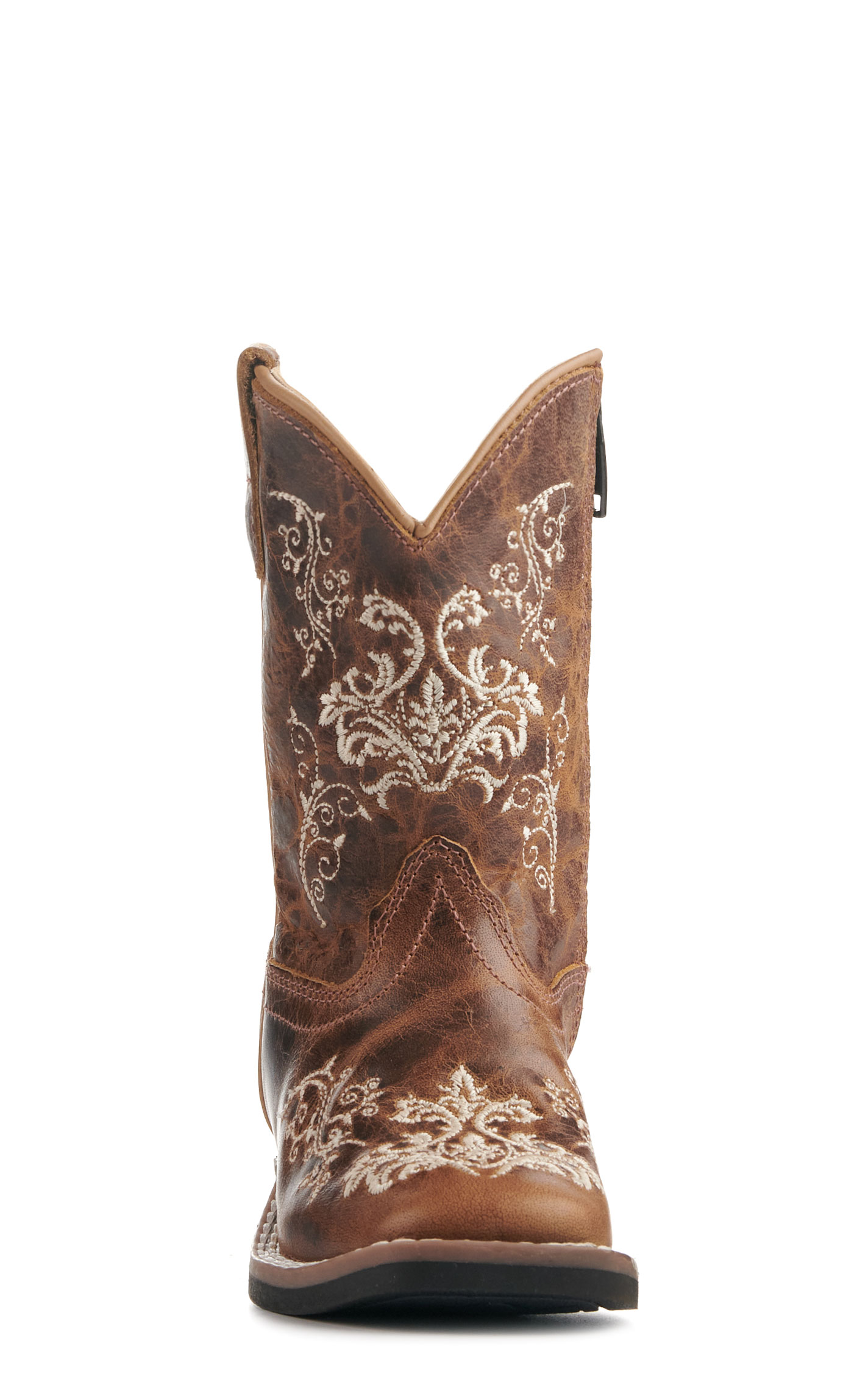 Old West Toddlers' Burnt Tan with Cream Embroidery Wide Square Toe Cowboy Boots - Image 1