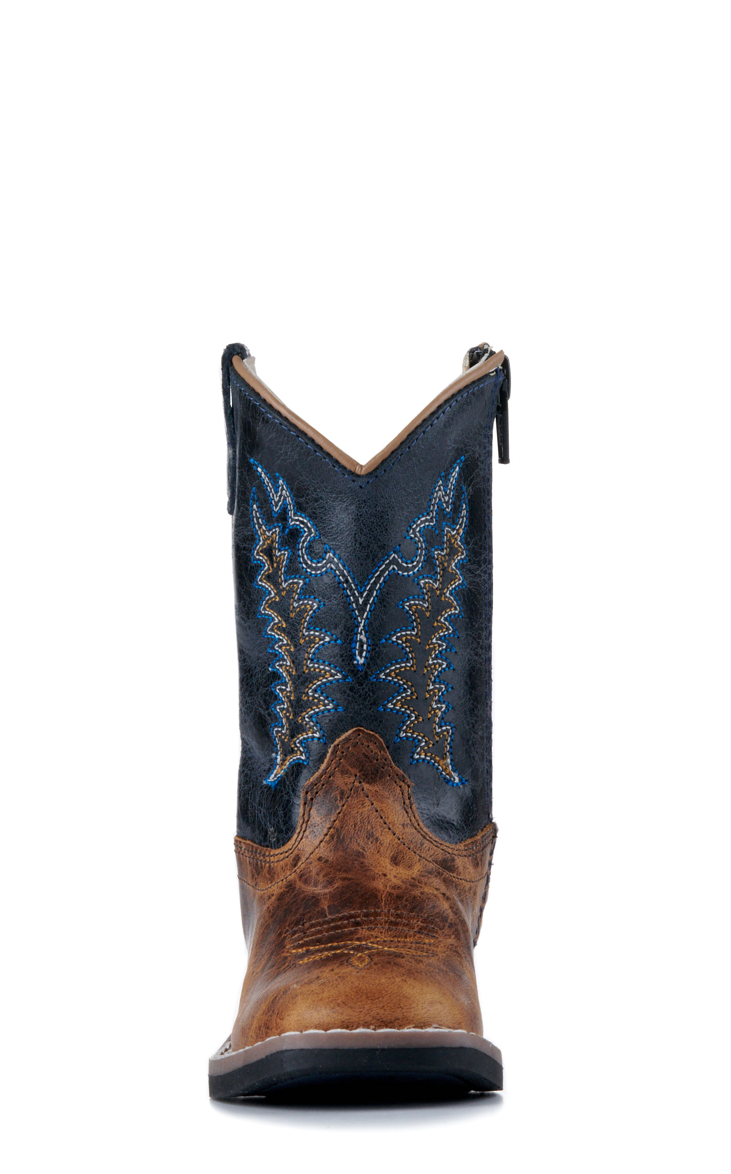 Old West Toddler Burnt Tan and Navy Blue Wide Square Toe Cowboy Boots - Image 1