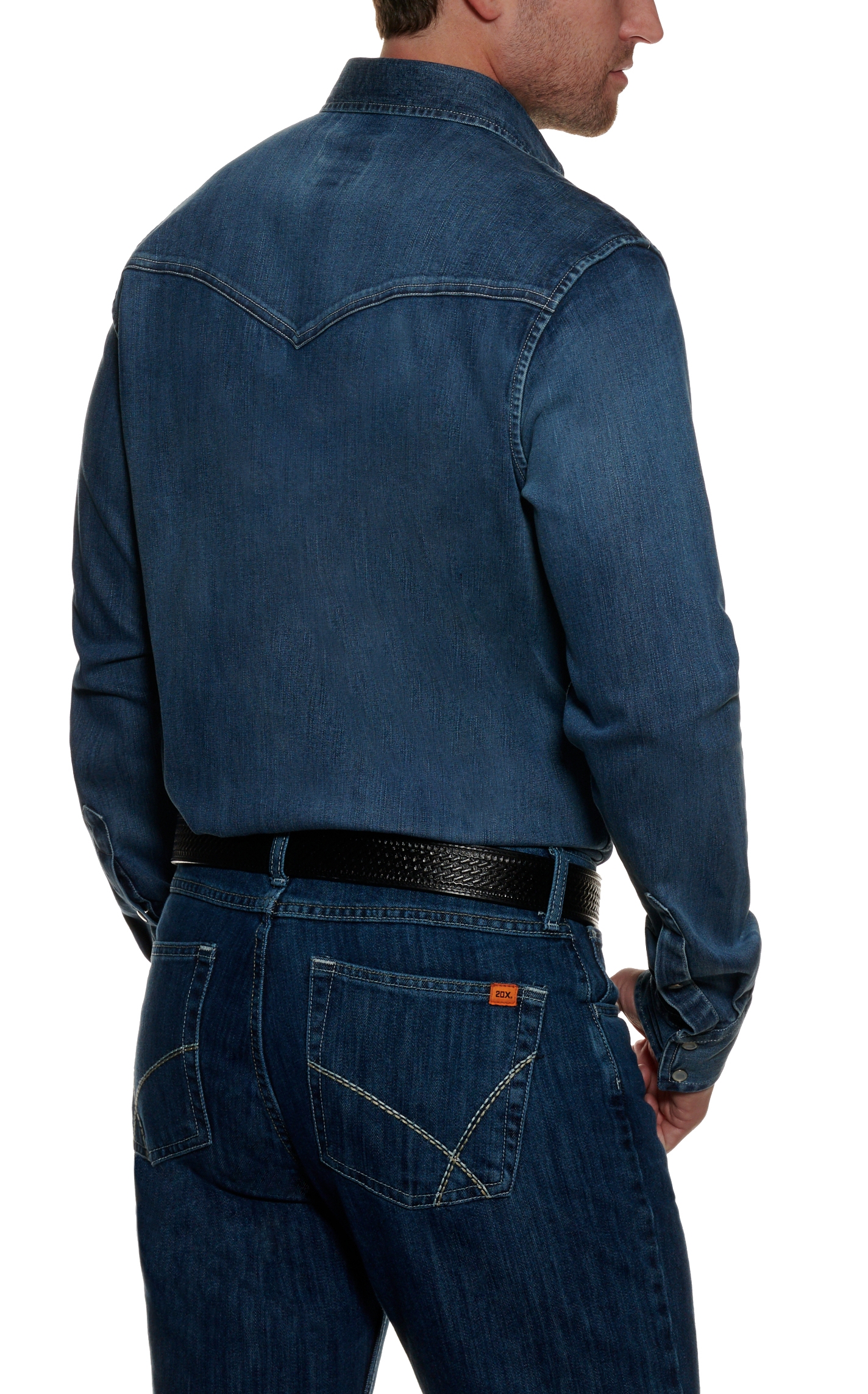 Cowboy Workwear WorkFlex Men's Blue Denim Long Sleeve Work Shirt - Image 1