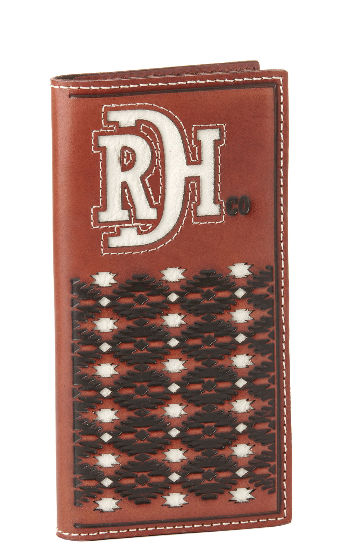 Red Dirt Hat Co. Caramel & White Leather Aztec Checkbook Cover / Rodeo Wallet - Image 1
