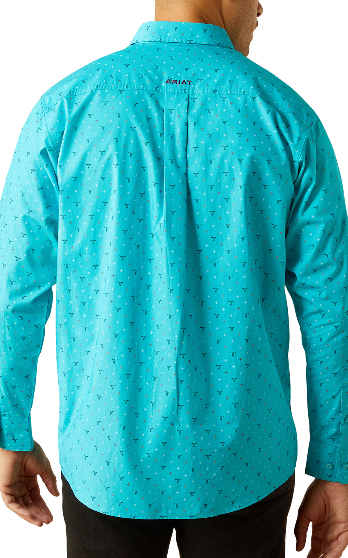 Ariat Men's Willke Turquoise Steer Skull Print Western Shirt - Image 1
