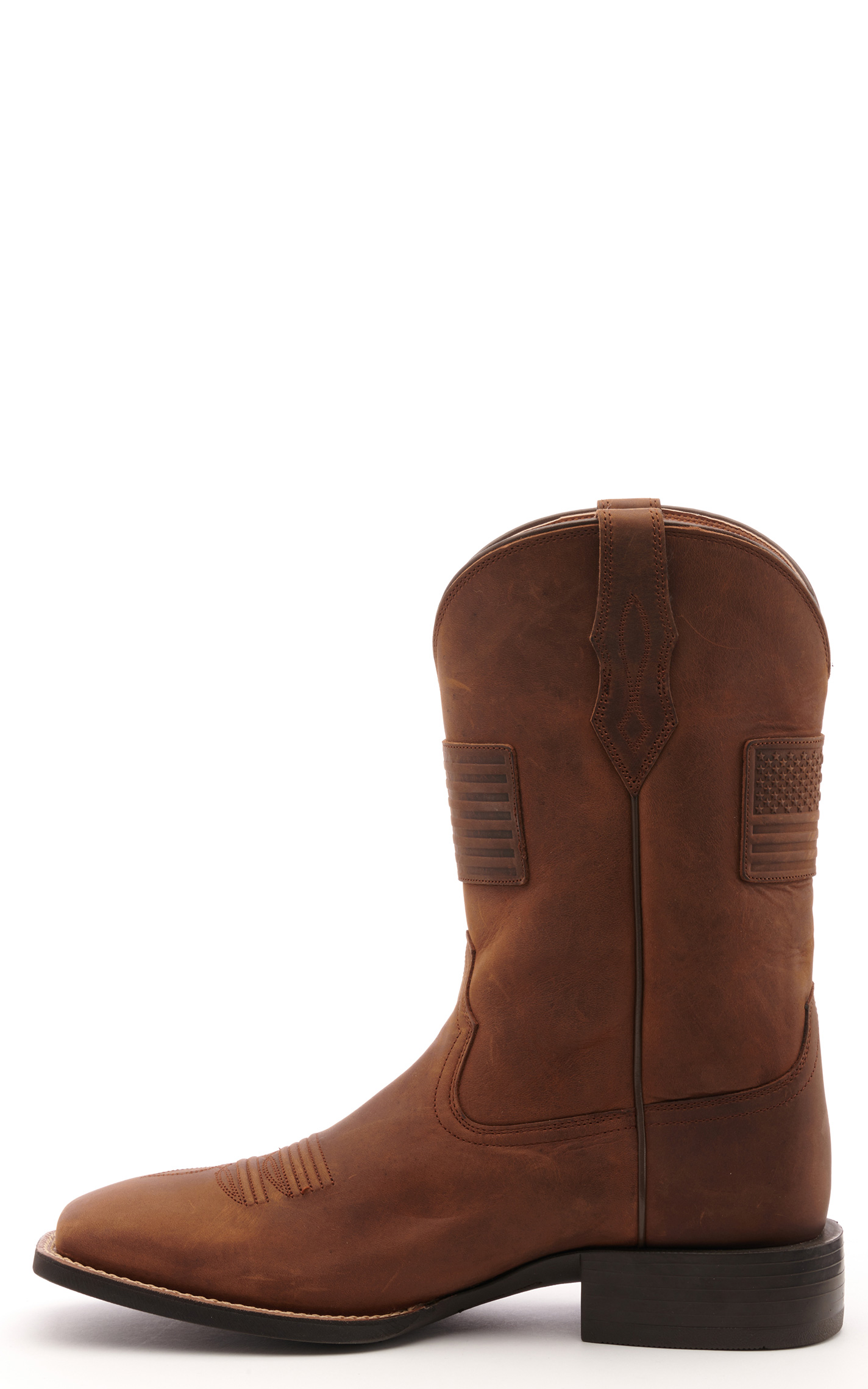 Ariat Men's Sport Patriot II Distressed Tan with Flag Patch Wide Square Toe Cowboy Boots - Image 1