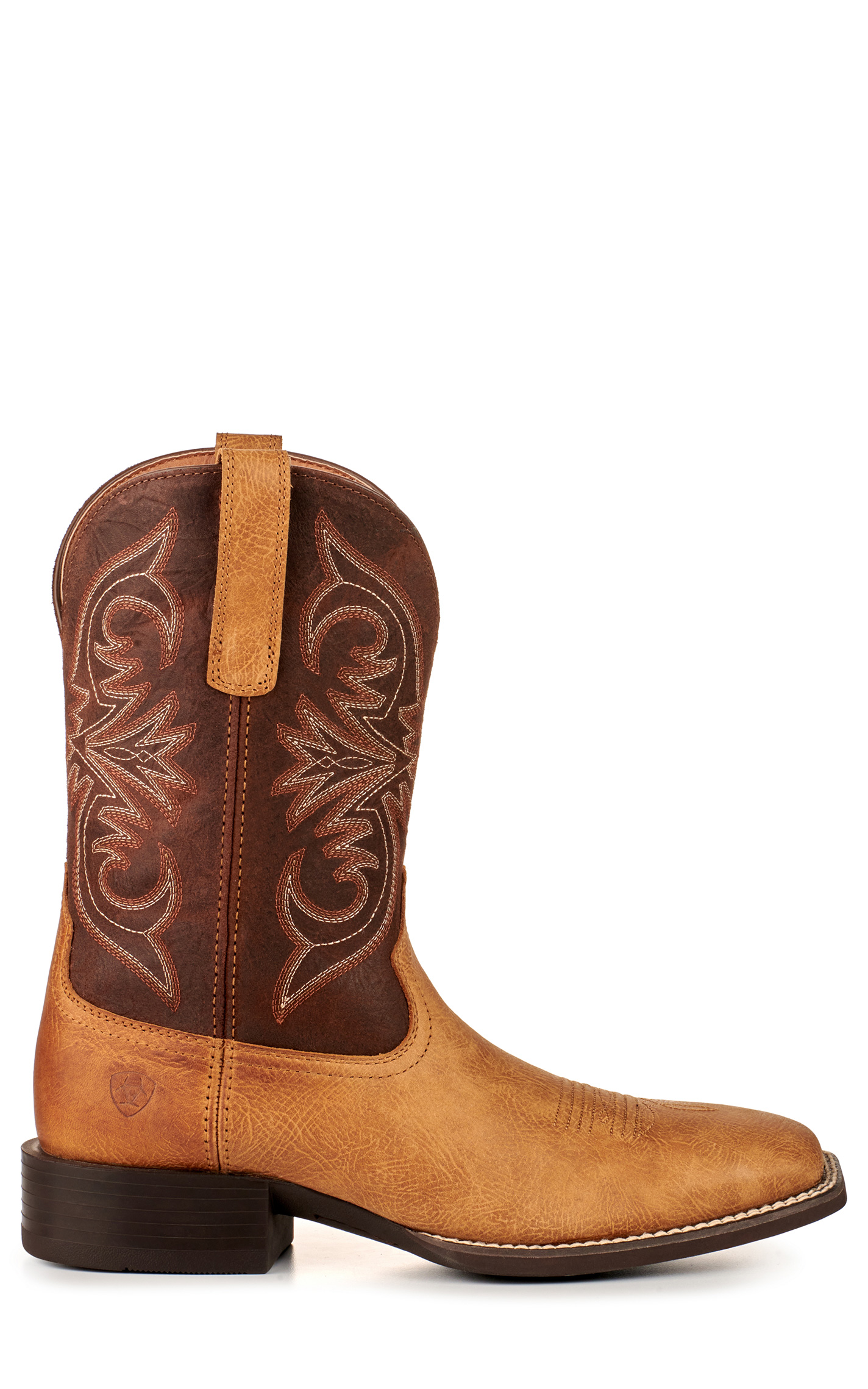 Ariat Men's Sport Partner Matte Tan Buck and Chocolate Wide Square Toe Cowboy Boots - Image 1