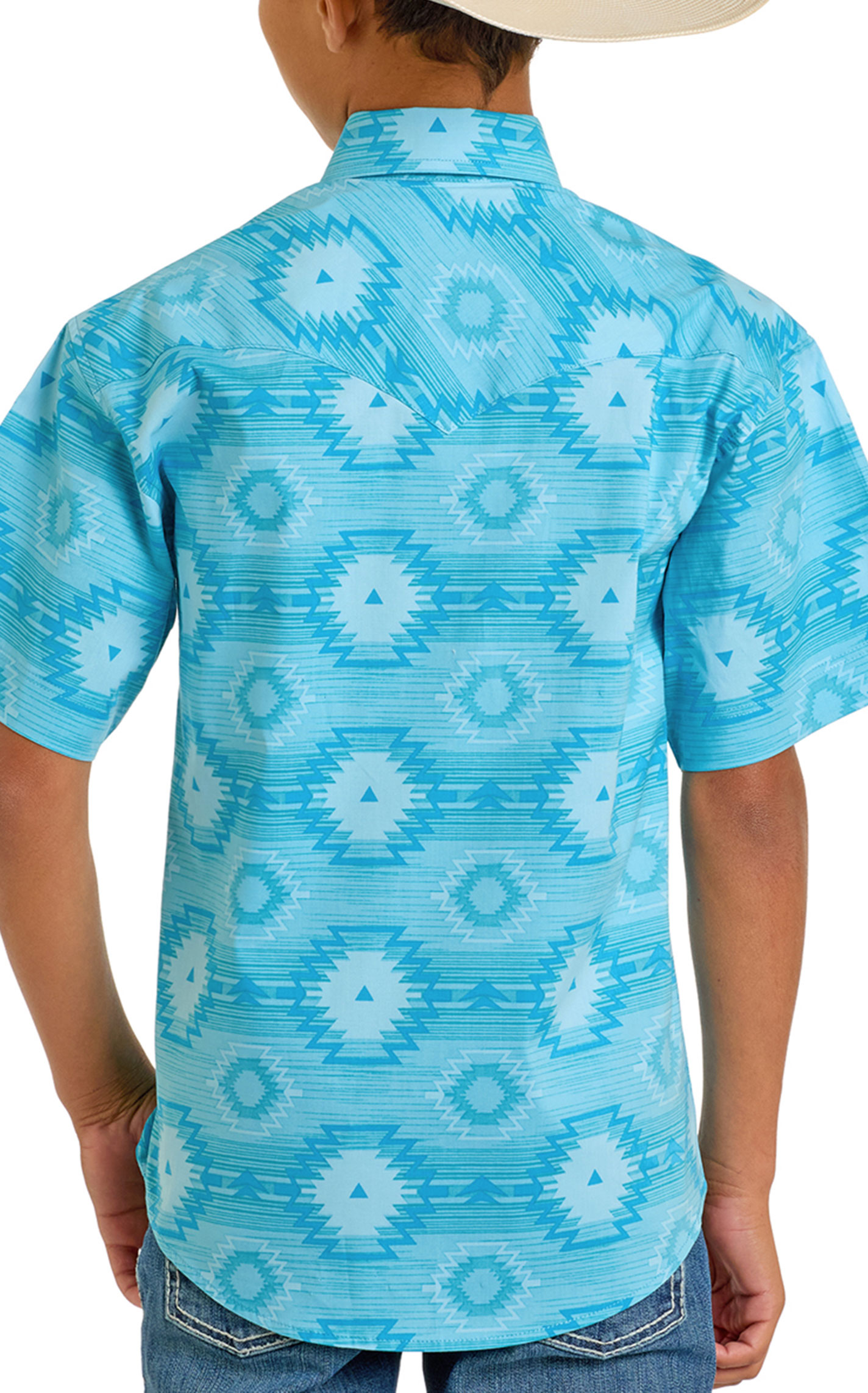 Rock & Roll Denim Boy's Turquoise Aztec Print Western Shirt - Image 1
