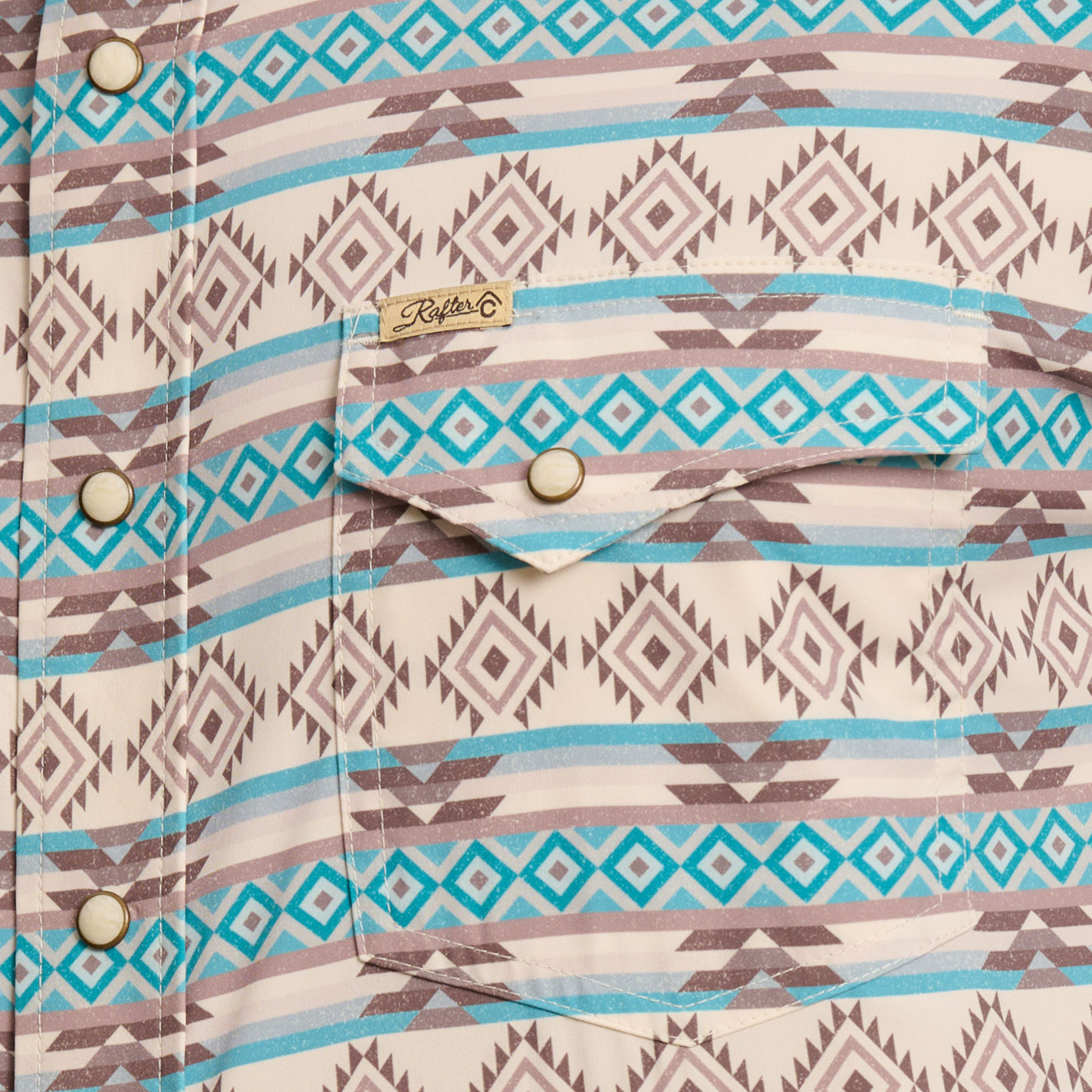 Rafter C Outdoors Men's Latte Turquoise Aztec Fishing Shirt - Image 1