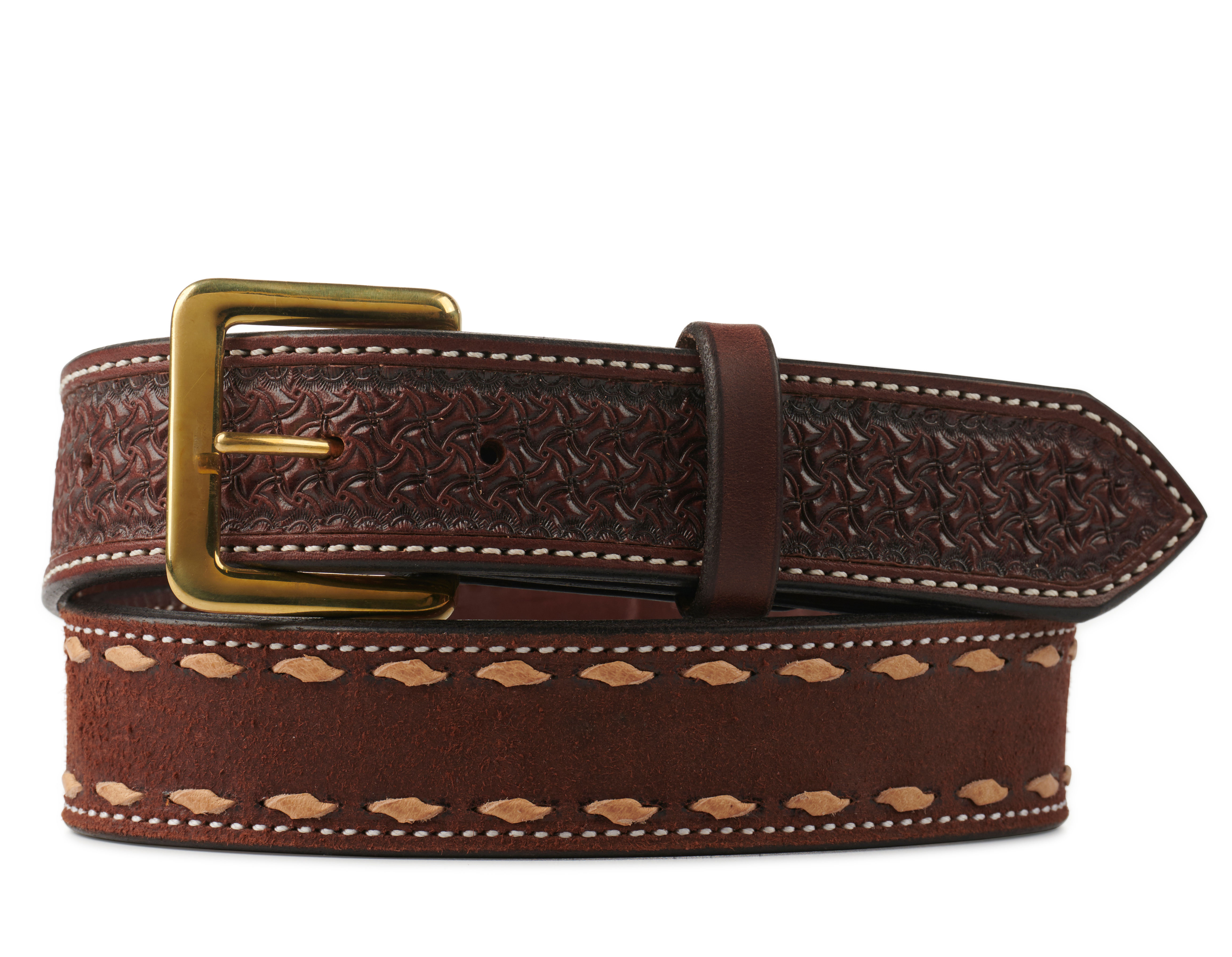Texas Saddlery Men's Chocolate Buckstitch Western Belt - Image 1