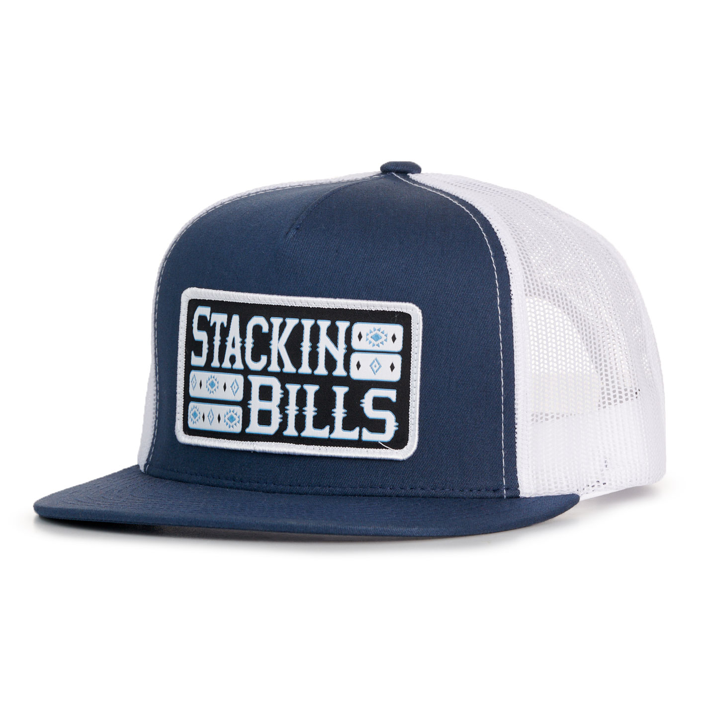 Stackin Bills Navy & White Retro Patch Flat Bill Cap - Image 1