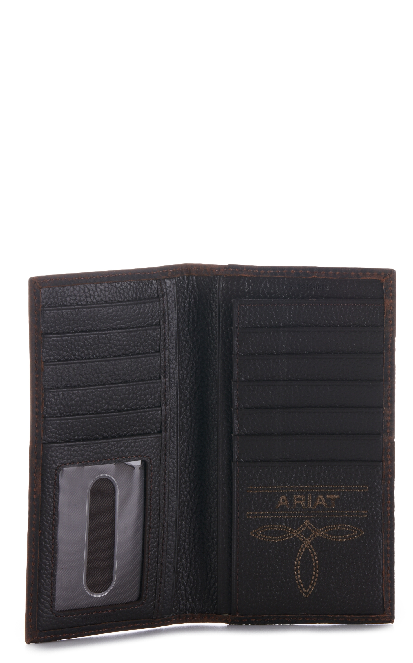 Ariat Men's Rowdy Brown Leather with Mexico Flag Shield Logo Bi-Fold Wallet - Image 1