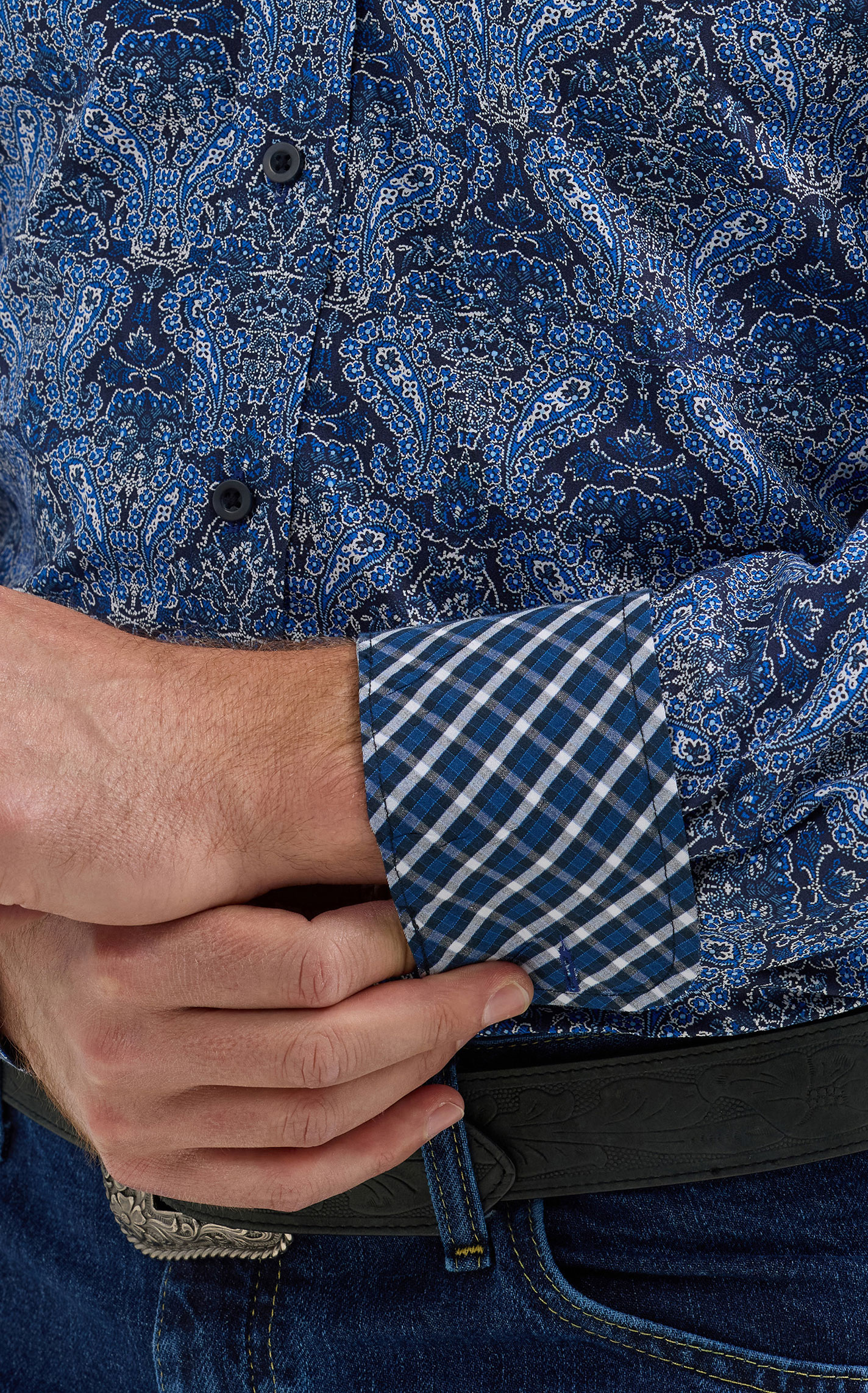 Wrangler Men's George Strait Collection Black & Blue Paisley Western Shirt - Image 1