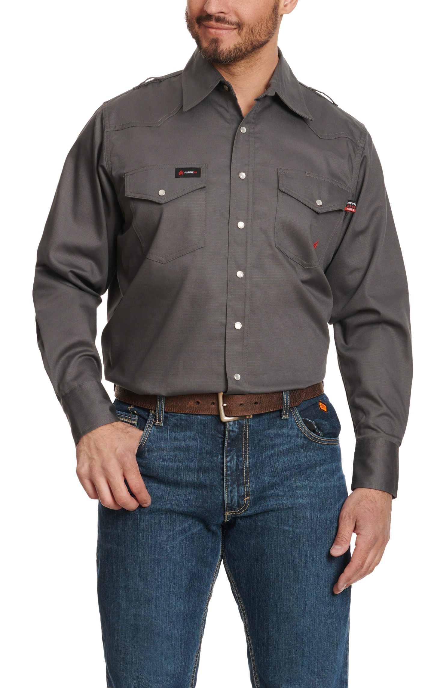 Forge Men's Dark Gray Lightweight Long Sleeve FR Work Shirt - Image 1