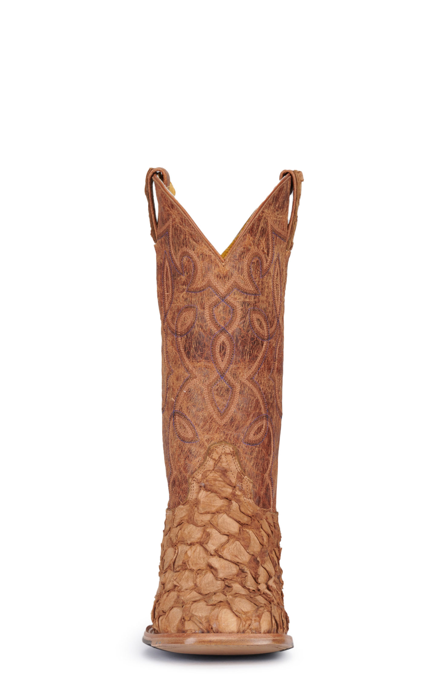Cavender's Men's Nut Brown and Saddle Pirarucu Wide Square Toe Exotic Cowboy Boots - Image 1