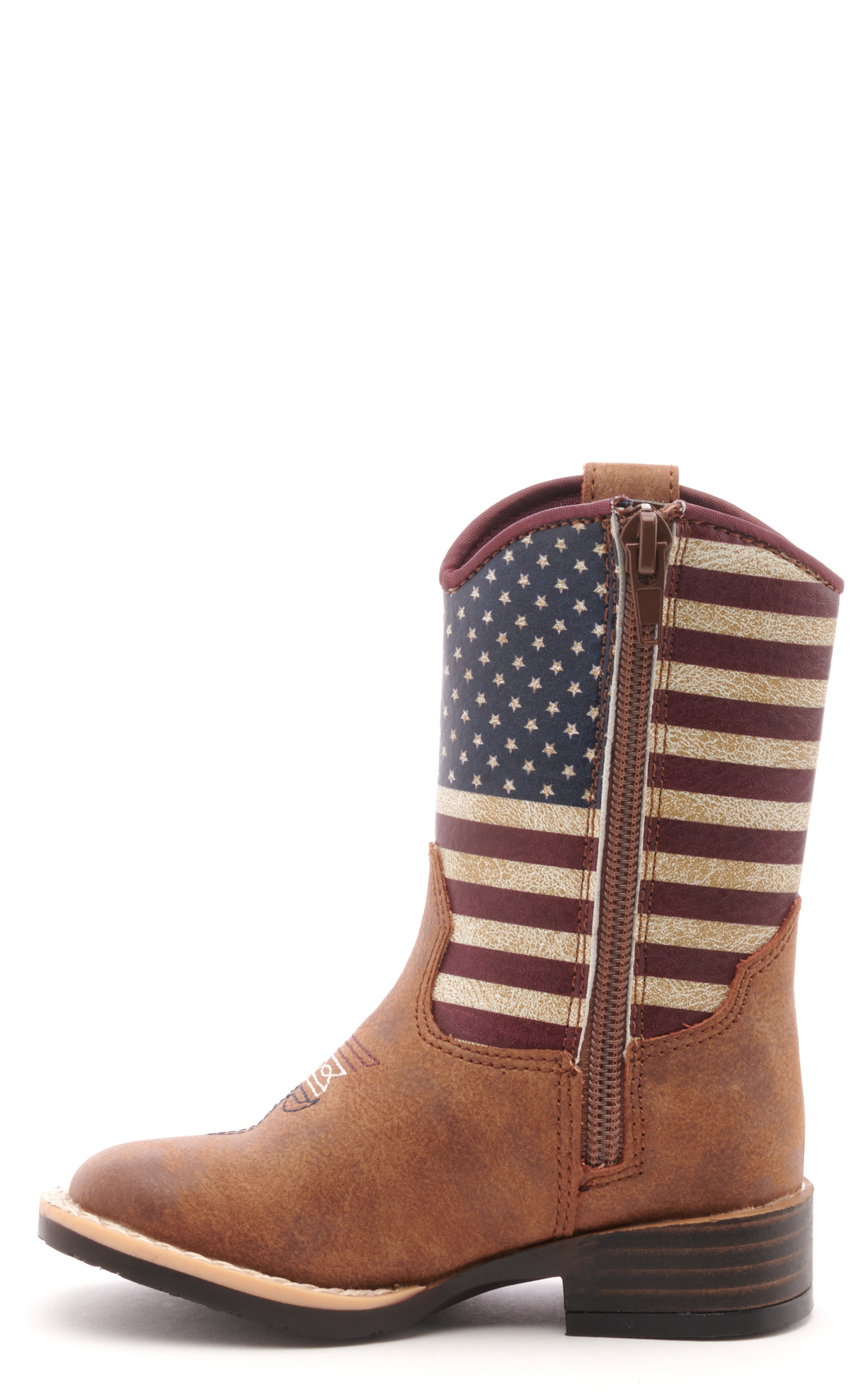 Twister Toddler Brown and USA Flag Square Toe Cowboy Boots - Image 1