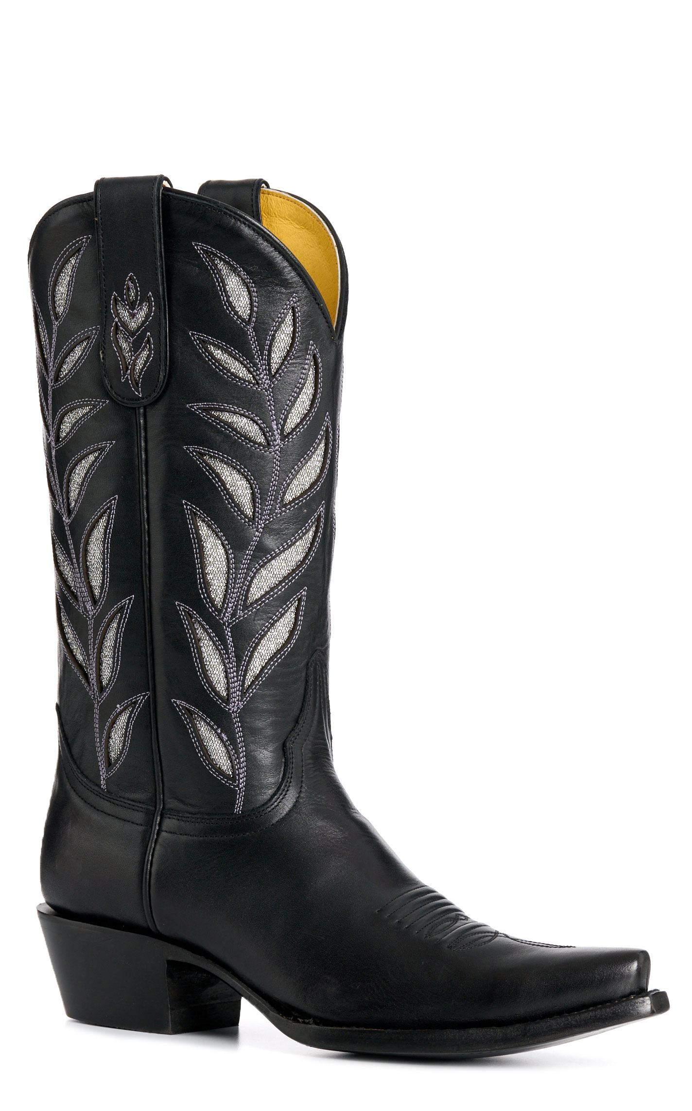 Cavender's Private Label Women's Black Silver Botanical Snip Toe Cowgirl Boots - Image 1