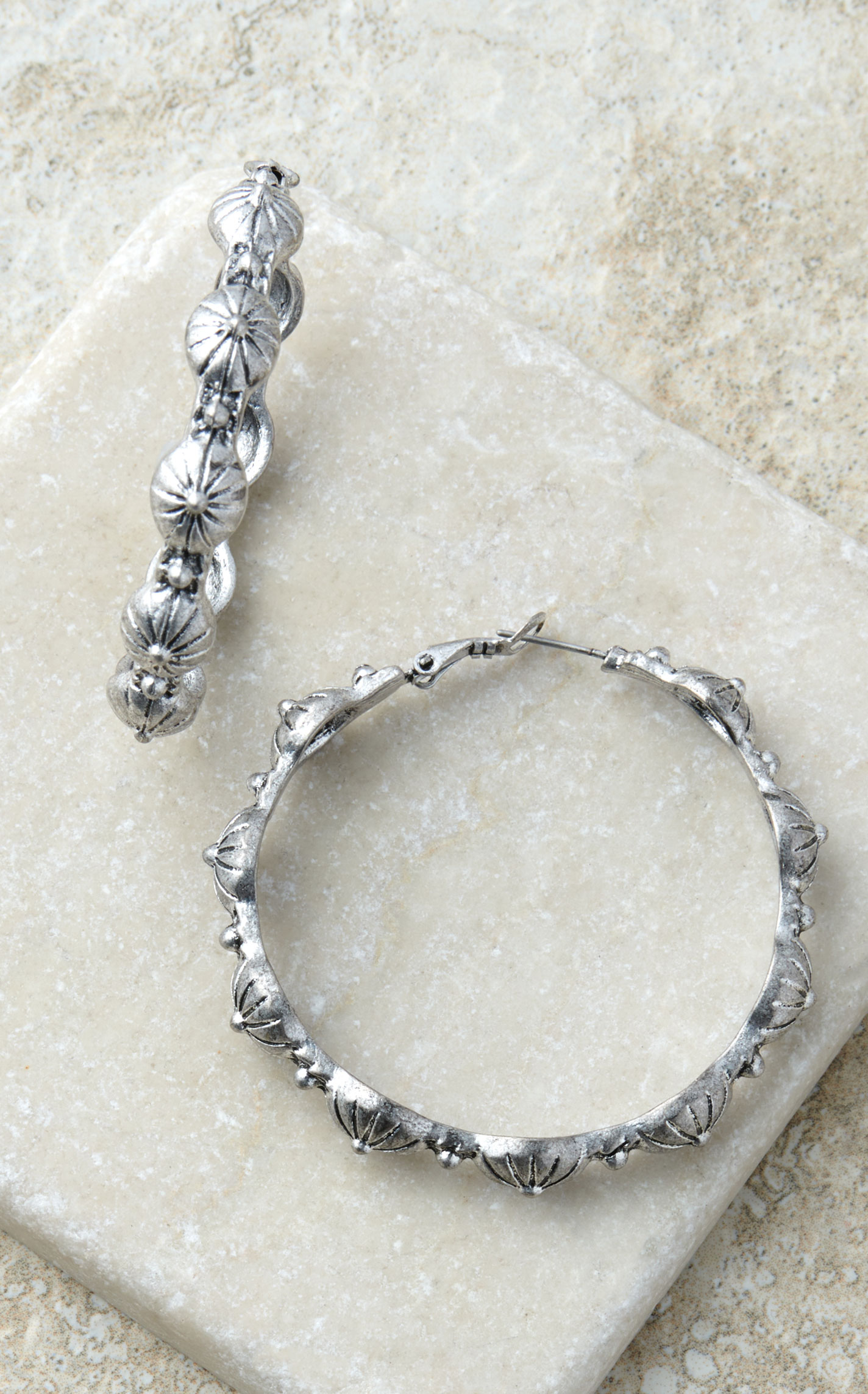 Cowgirl Confetti Silver Tiny Concho-Lined Never Fails Hoop Earrings - Image 1