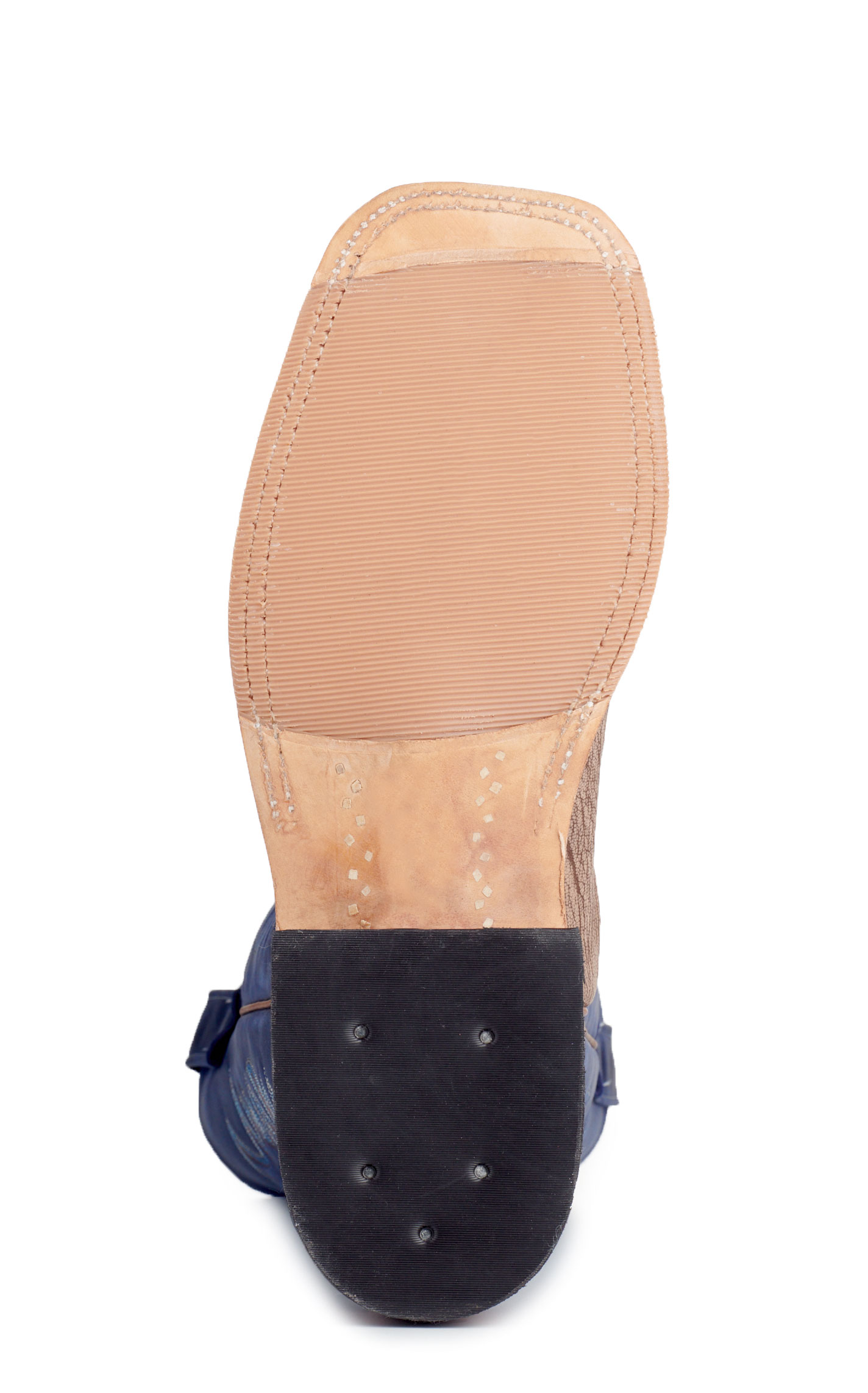 Anderson Bean Men's Tan and Royal Blue Hybrid Sole Wide Square Toe Cowboy Boots - Image 1