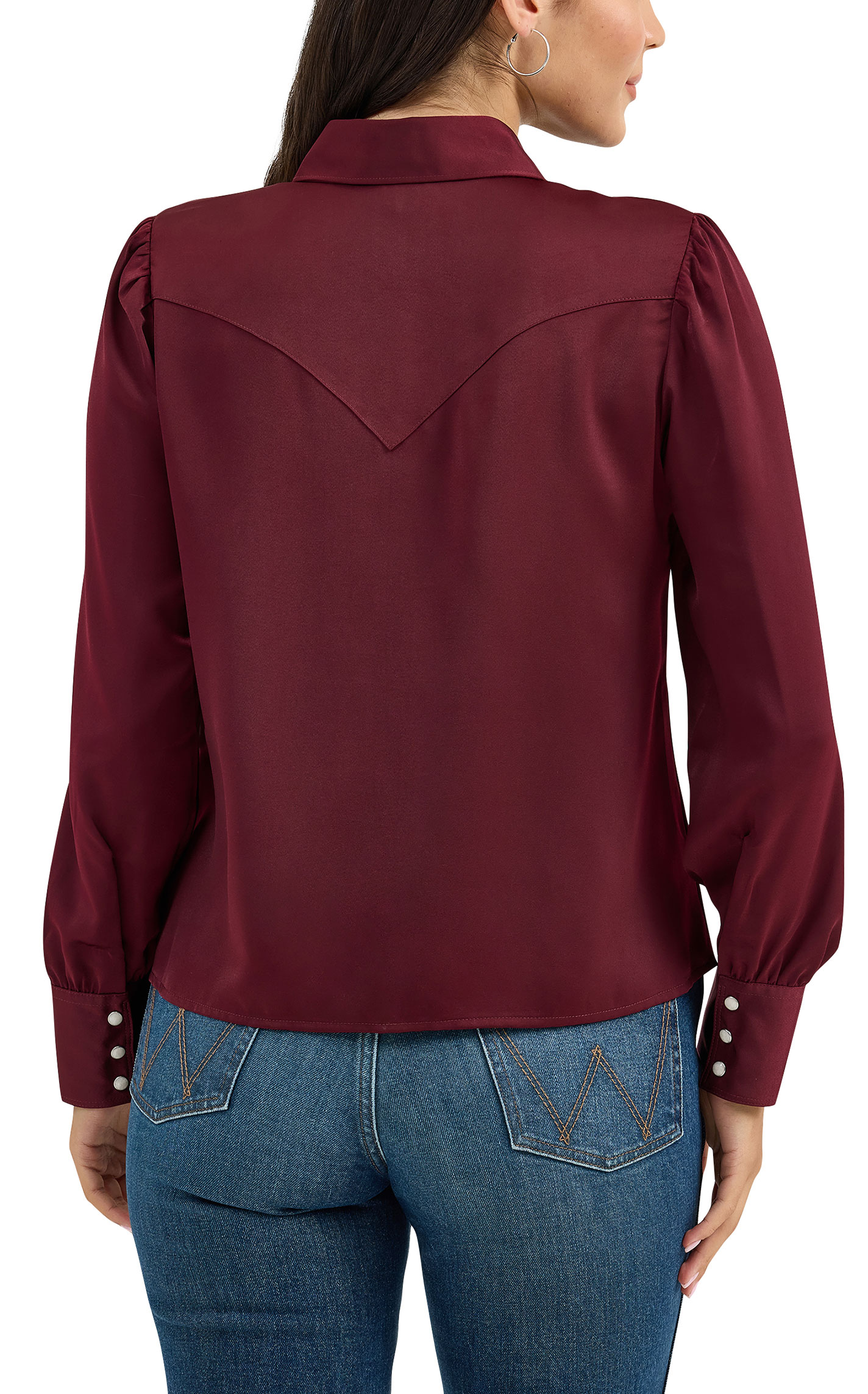Wrangler Retro Women's Port Wine Satin Rodeo Blouse - Image 1