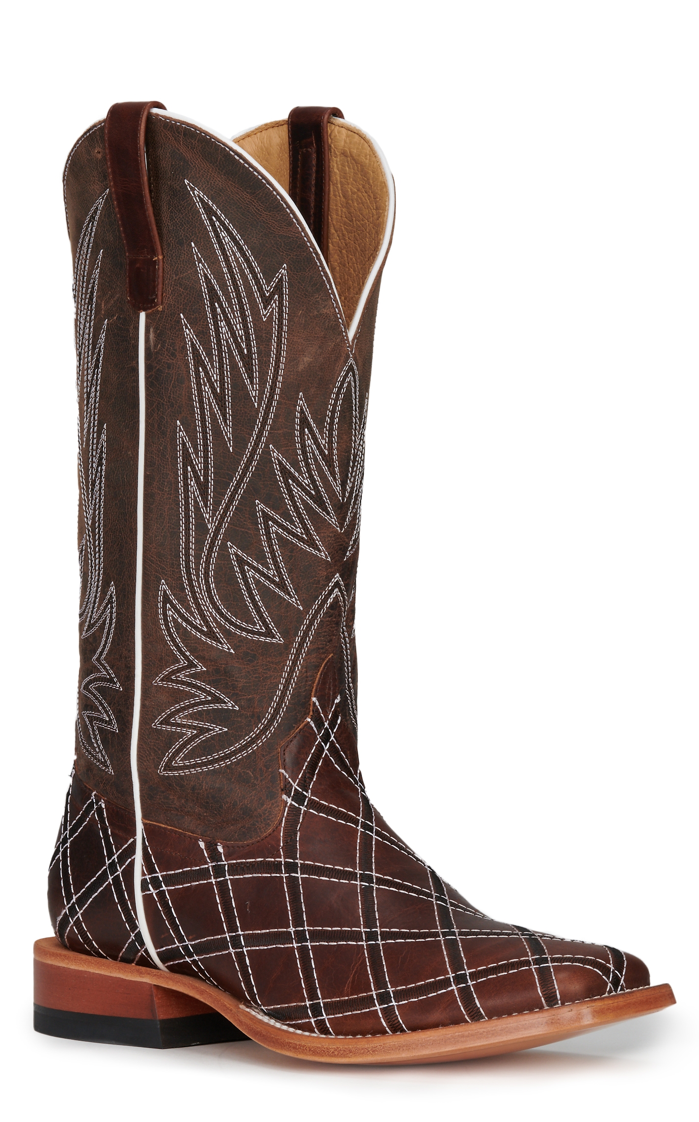 Anderson Bean Men's Horse Power Distressed Brown with Moka Zigzag Patchwork Square Toe Cowboy Boots - Image 1