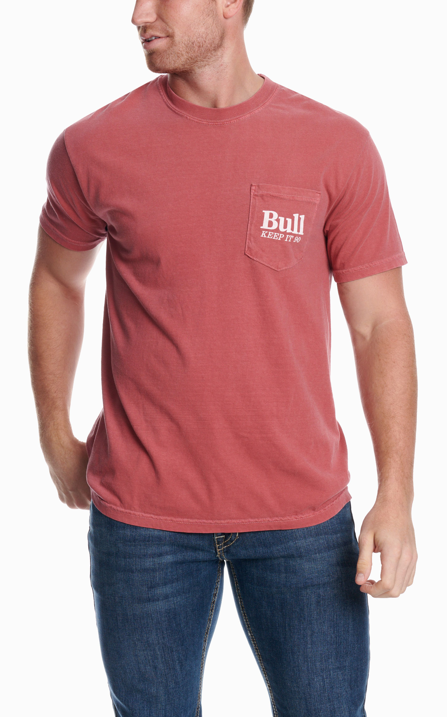 Rodeo Time Dale Brisby Men's Light Red Bull Bid Pocket Graphic T-Shirt - Image 1