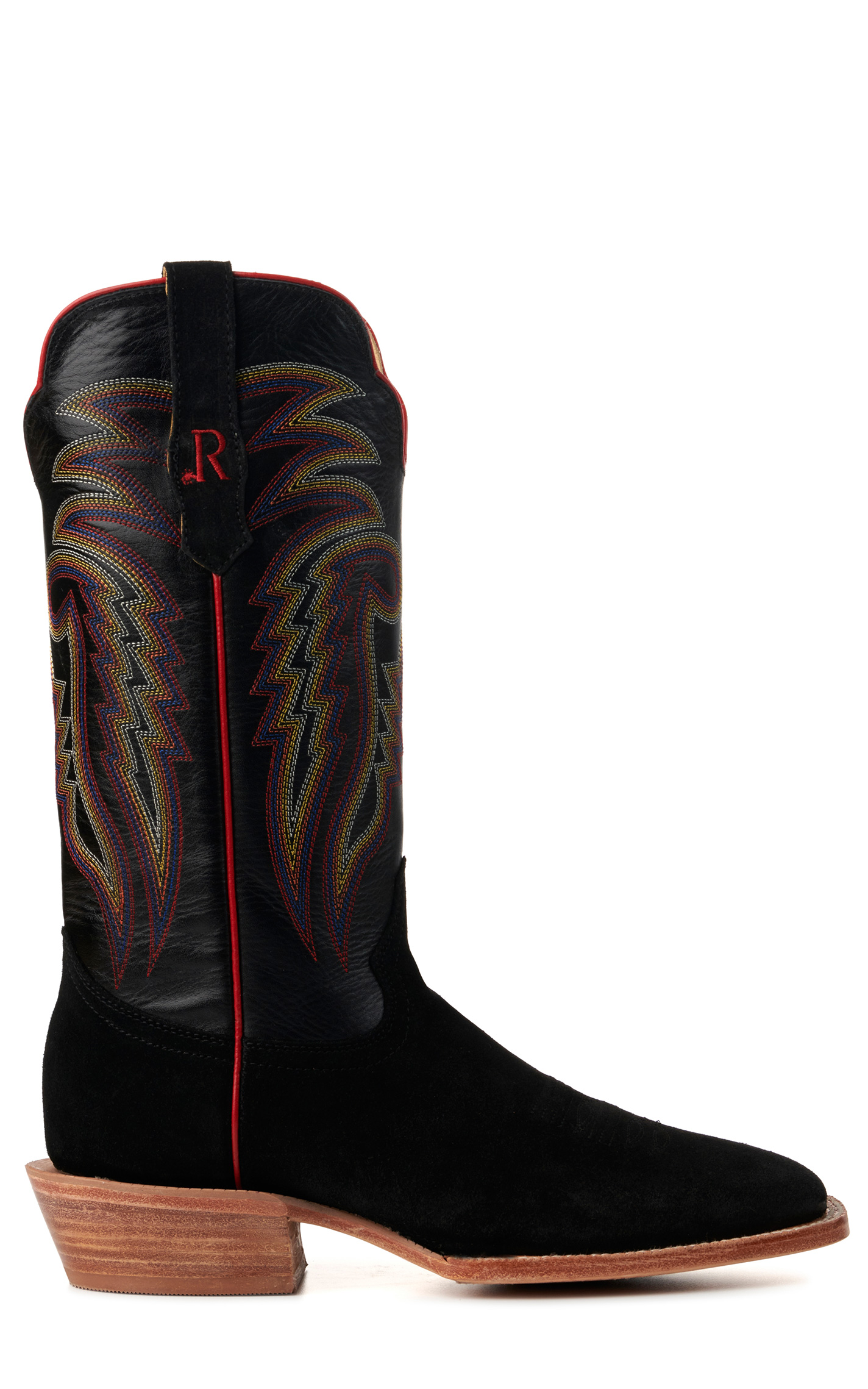 R Watson Men's Black Roughout and Black Wide Square Toe Cowboy Boots - Image 1