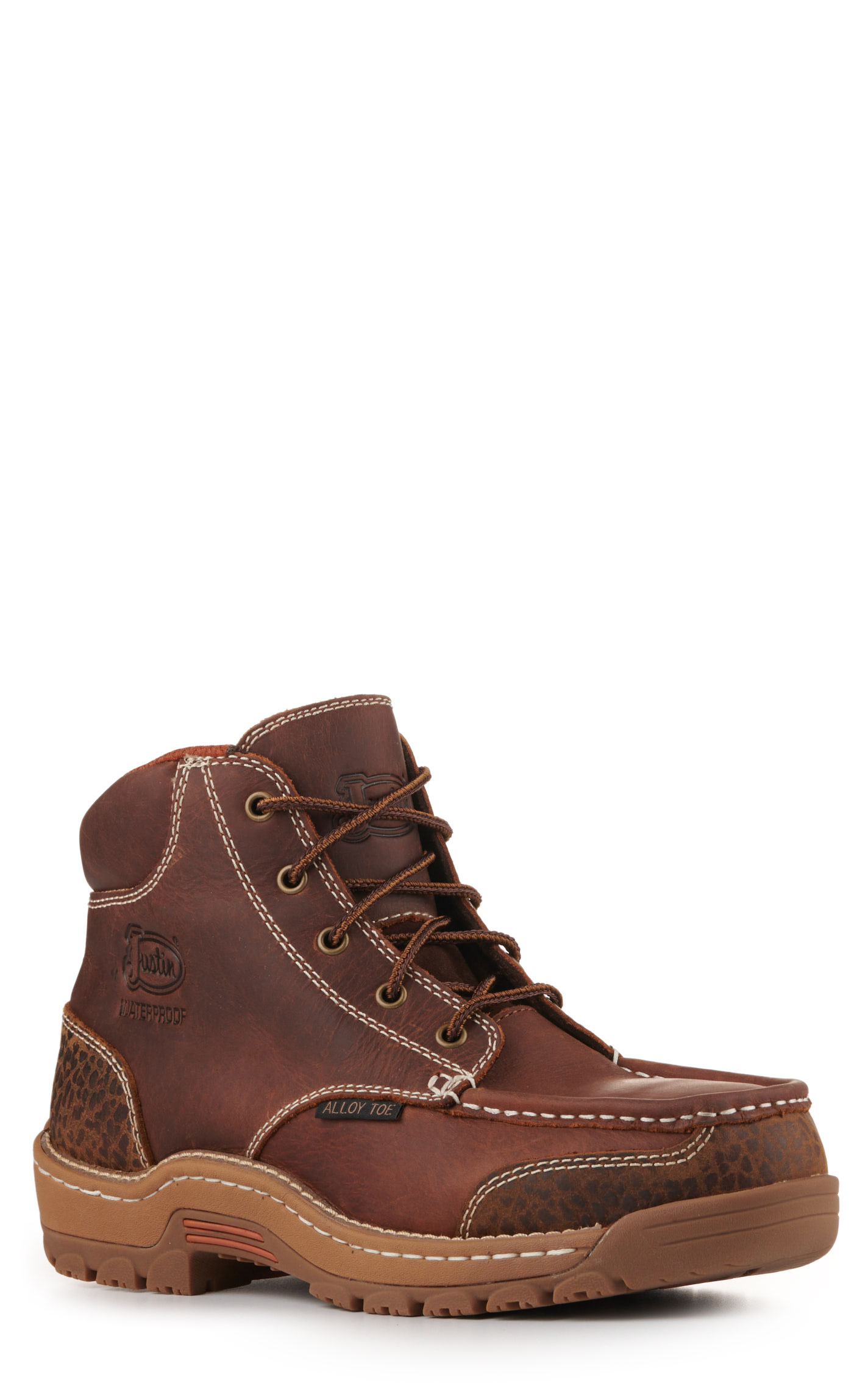 Justin Men's Corbett Brown Waterproof Round Composite Toe Lace Up Work Boots - Image 1