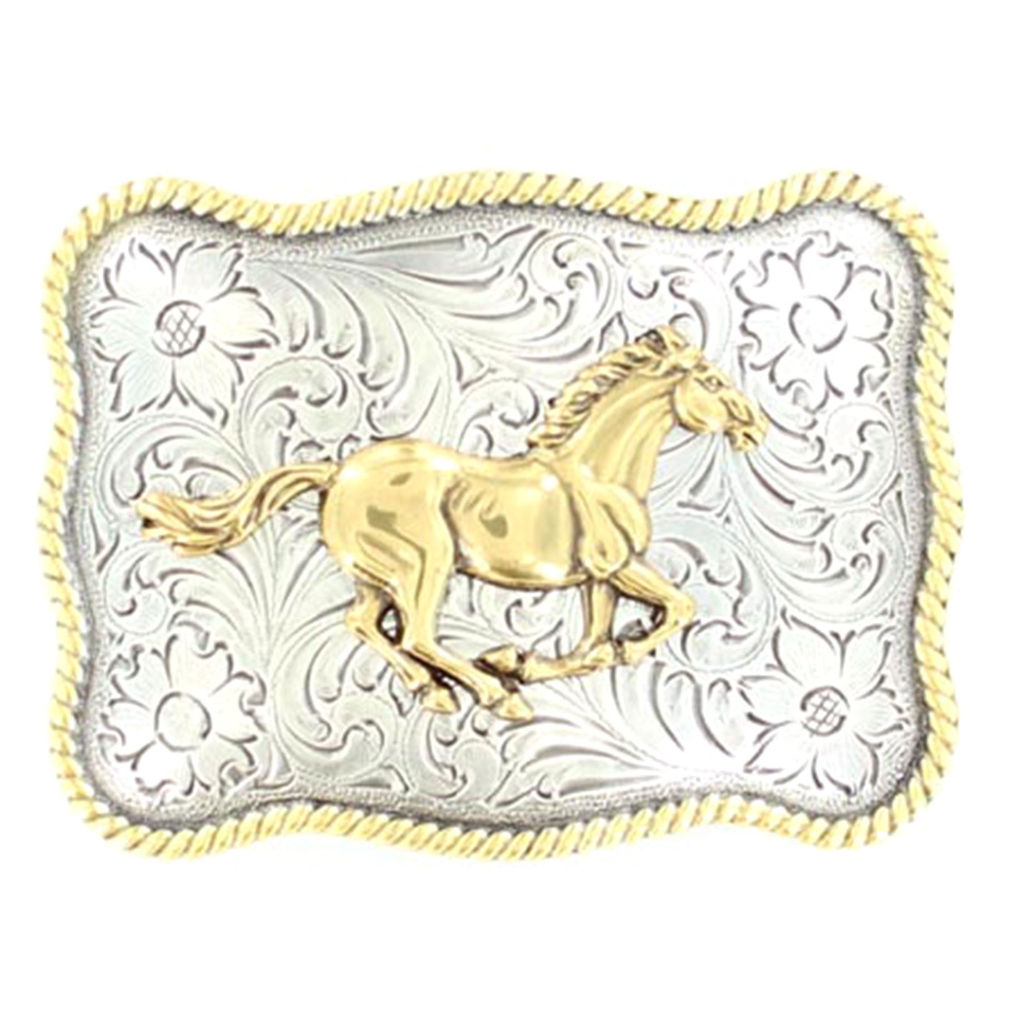 Nocona Silver With Gold  Running Horse Scallop Buckle - Image 1