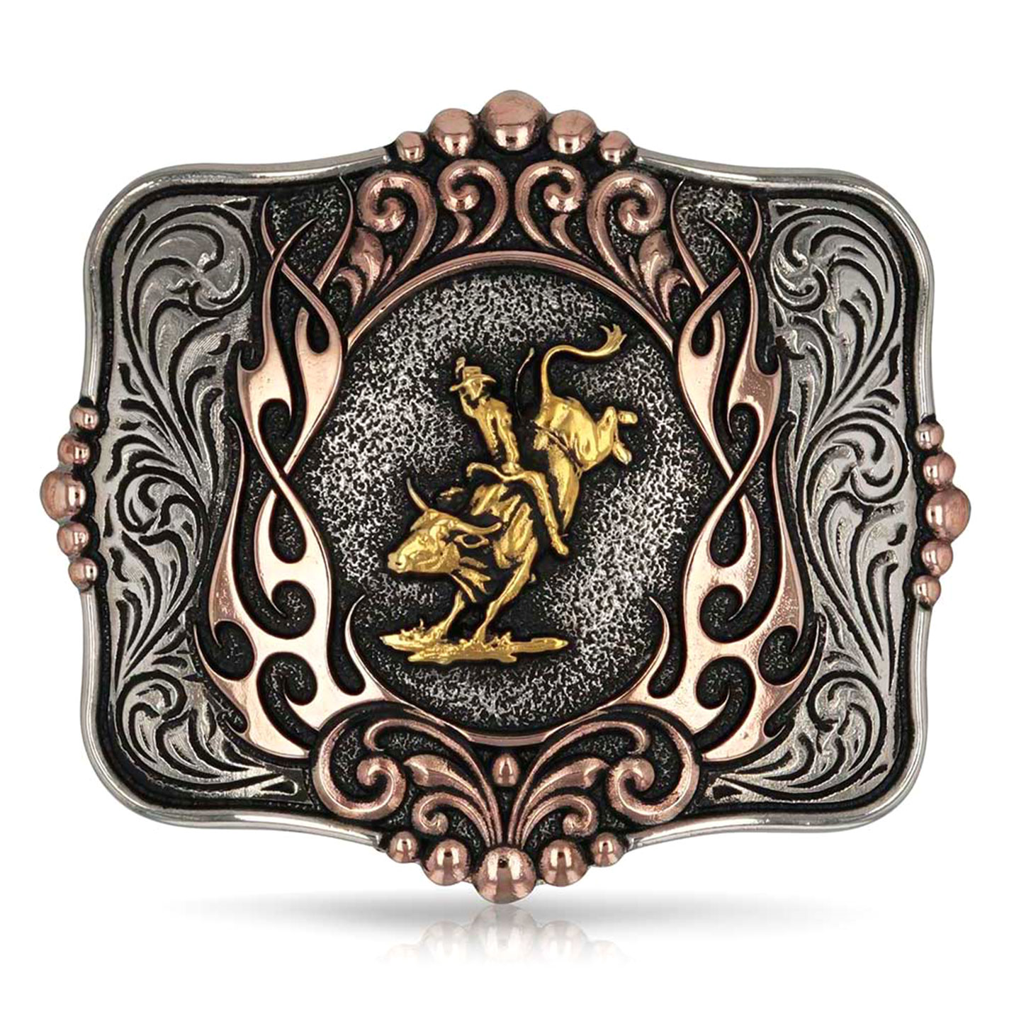 Montana Silversmiths Code of the West Silver & Bronze Bull Rider Belt Buckle - Image 3