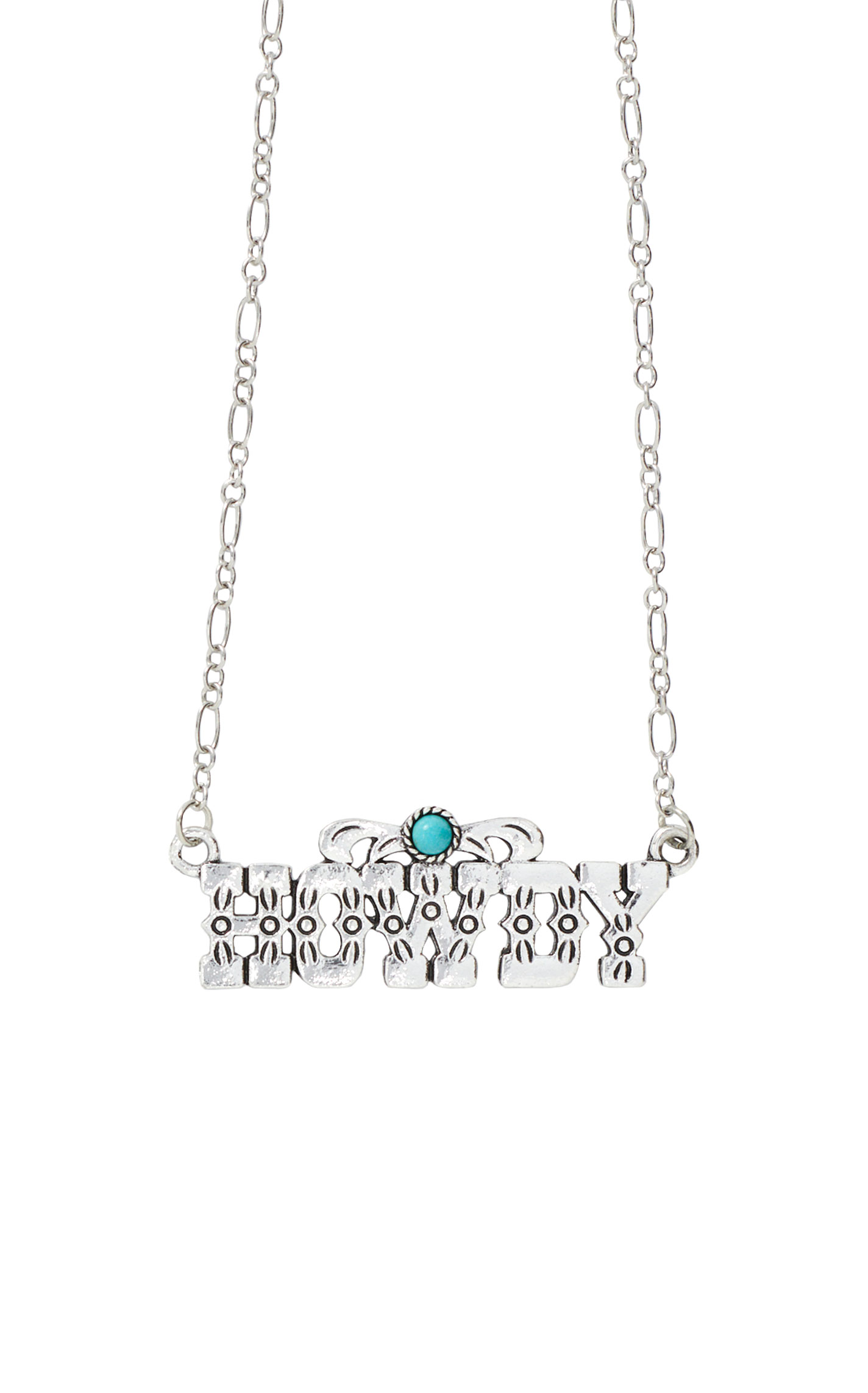 Southern Grace Silver & Turquoise Dainty HOWDY Necklace - Image 1