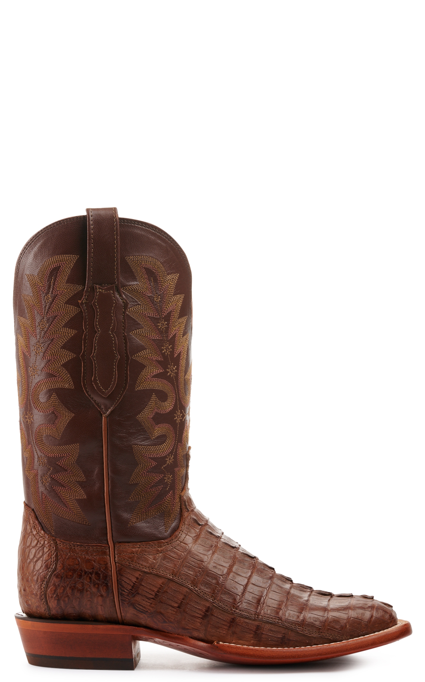 Lucchese Men's Tan Burnish Hornback Tail Wide Square Toe Exotic Cowboy Boots - Image 1