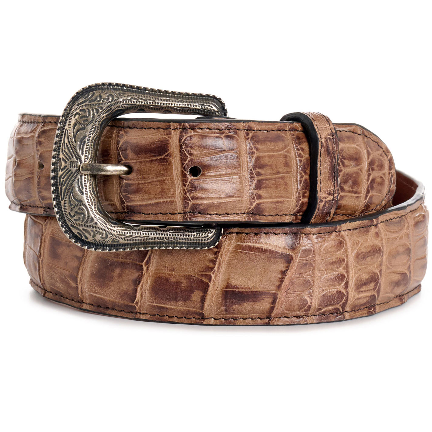 Cavender’s Men’s Chestnut Caiman Leather Belt - Image 1