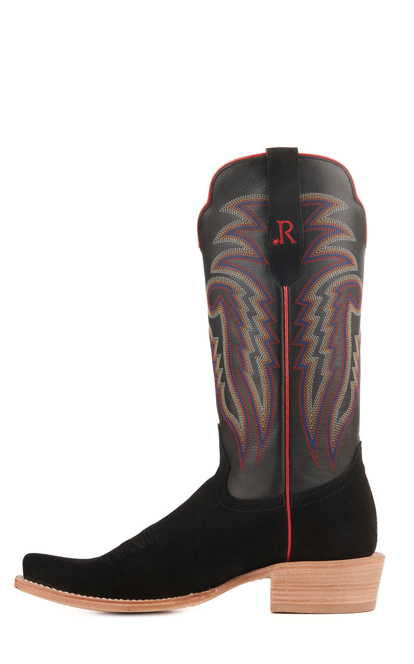 R Watson Men's Black Rough Out and Black Punchy Square Toe Cowboy Boots - Image 1