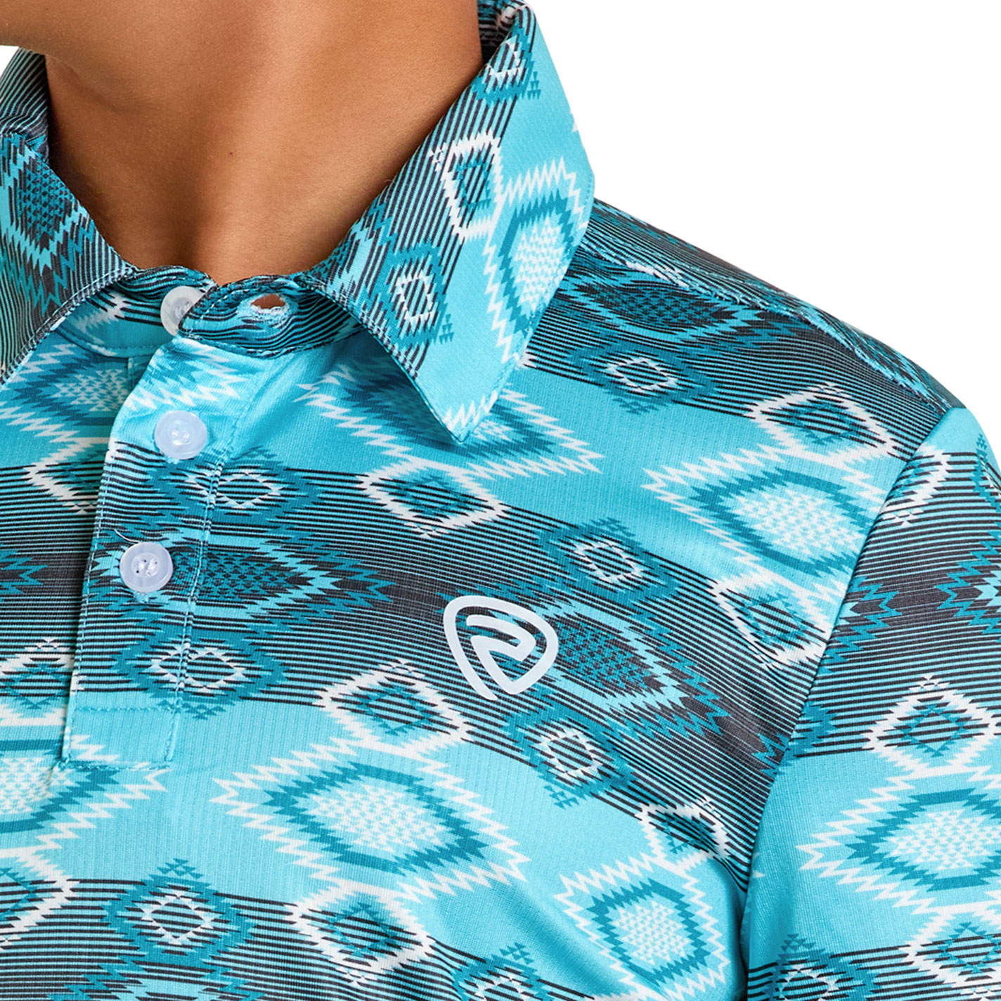 Rock & Roll Denim Boy's Turquoise & Black Aztec Polo Shirt - Image 1