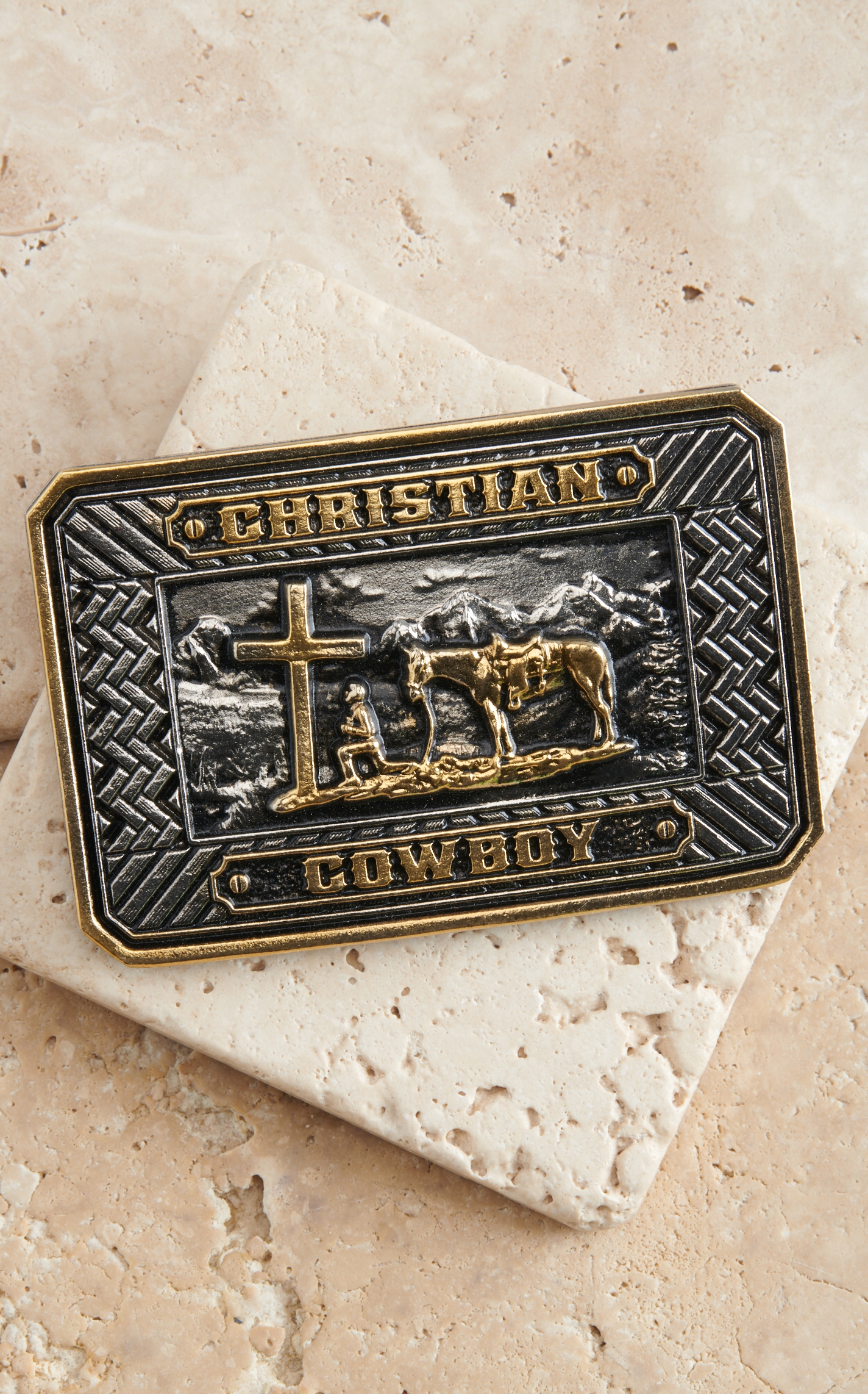 Attitude by Montana Silversmiths Beaming Christian Cowboy Belt Buckle - Image 1