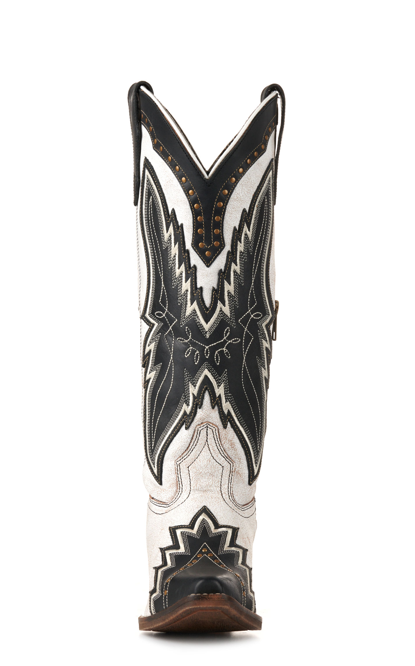 Laredo Women's Shawnee Off White with Black Overlays and Studs Snip Toe Tall Cowboy Boots - Image 1