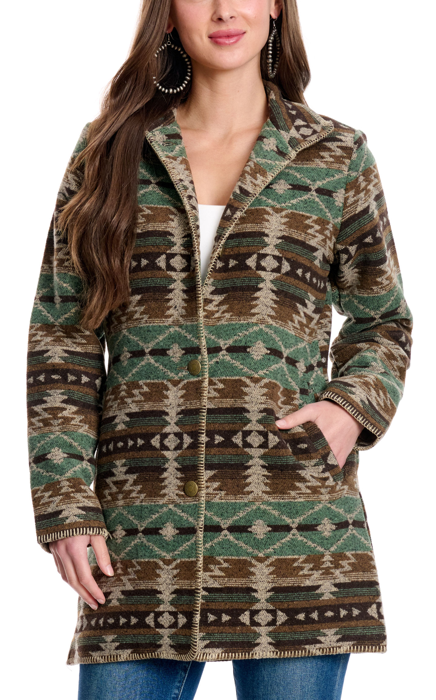 Outback Trading Co. Women's Moree Coffee Aztec Jacket - Plus Sizes - Image 1