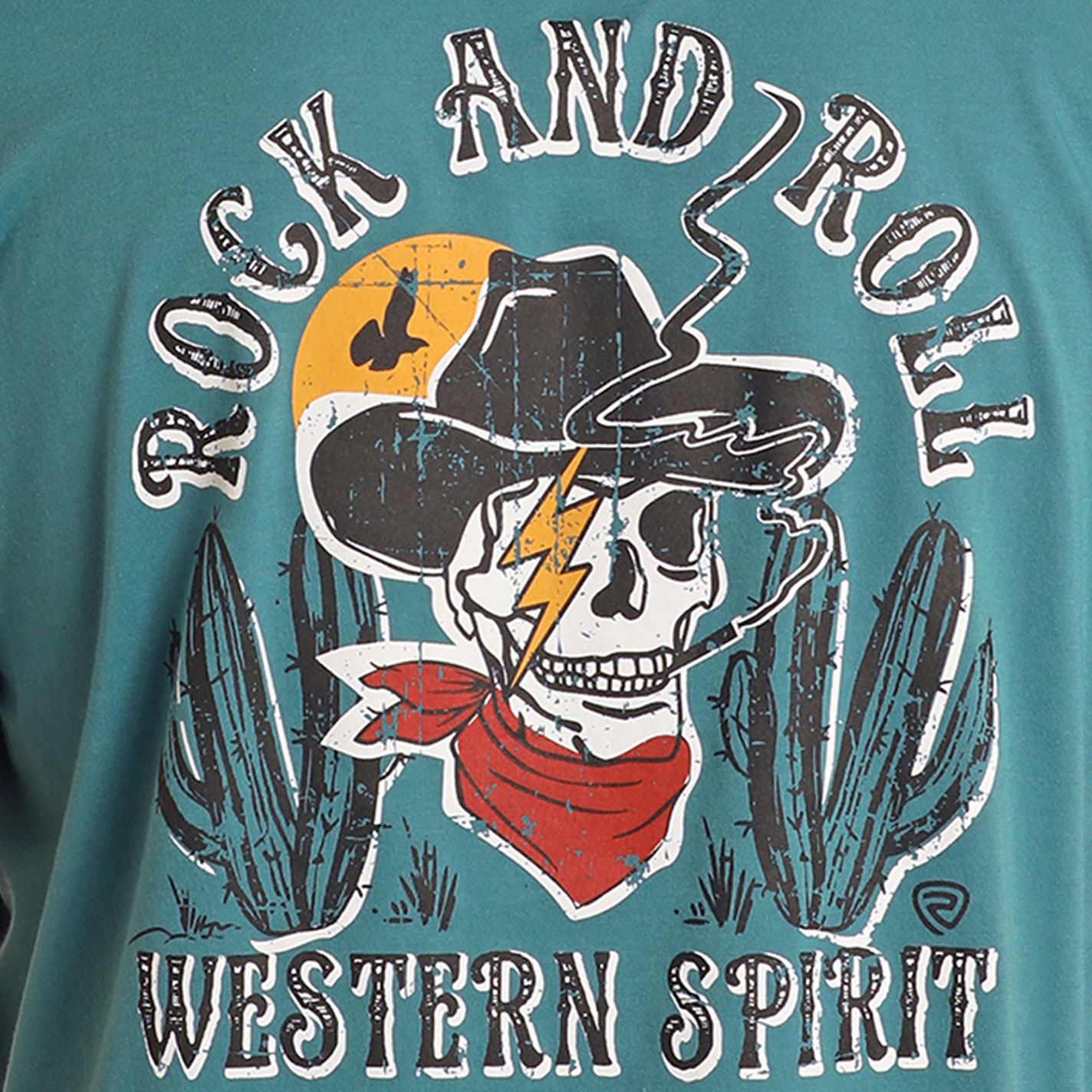 Rock & Roll Denim Men's Teal Cowboy Skull Logo Graphic T-Shirt - Image 1
