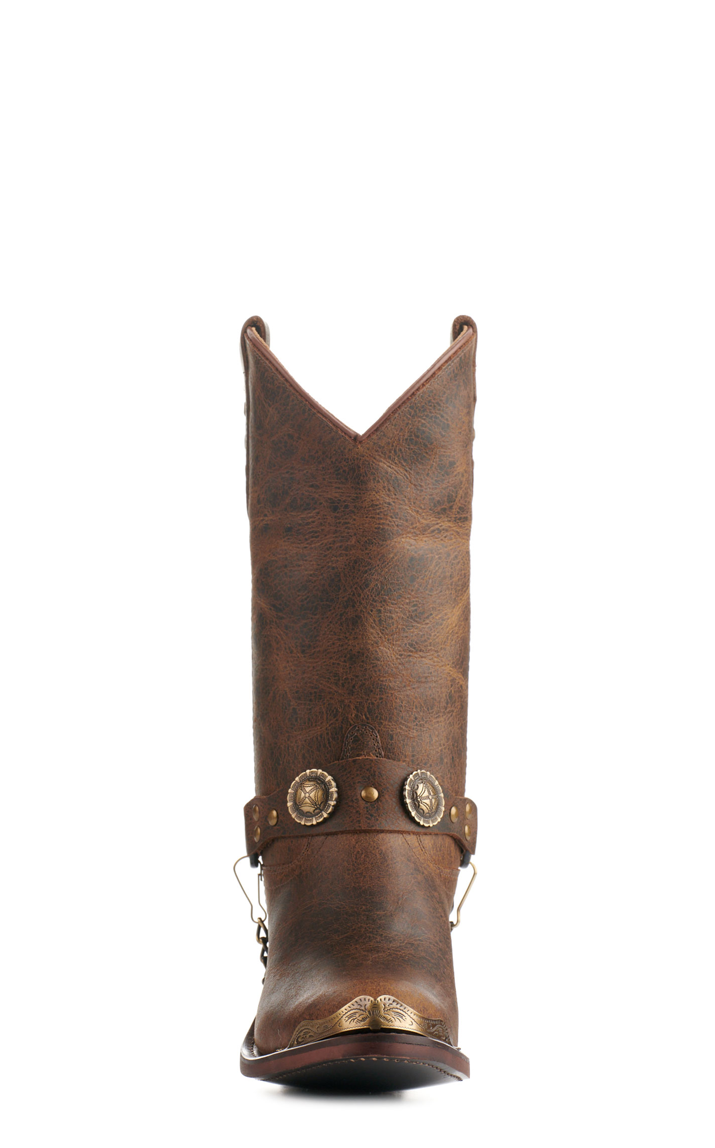 Old West Women's Antique Brown Harness Round Toe Cowboy Boots - Image 1