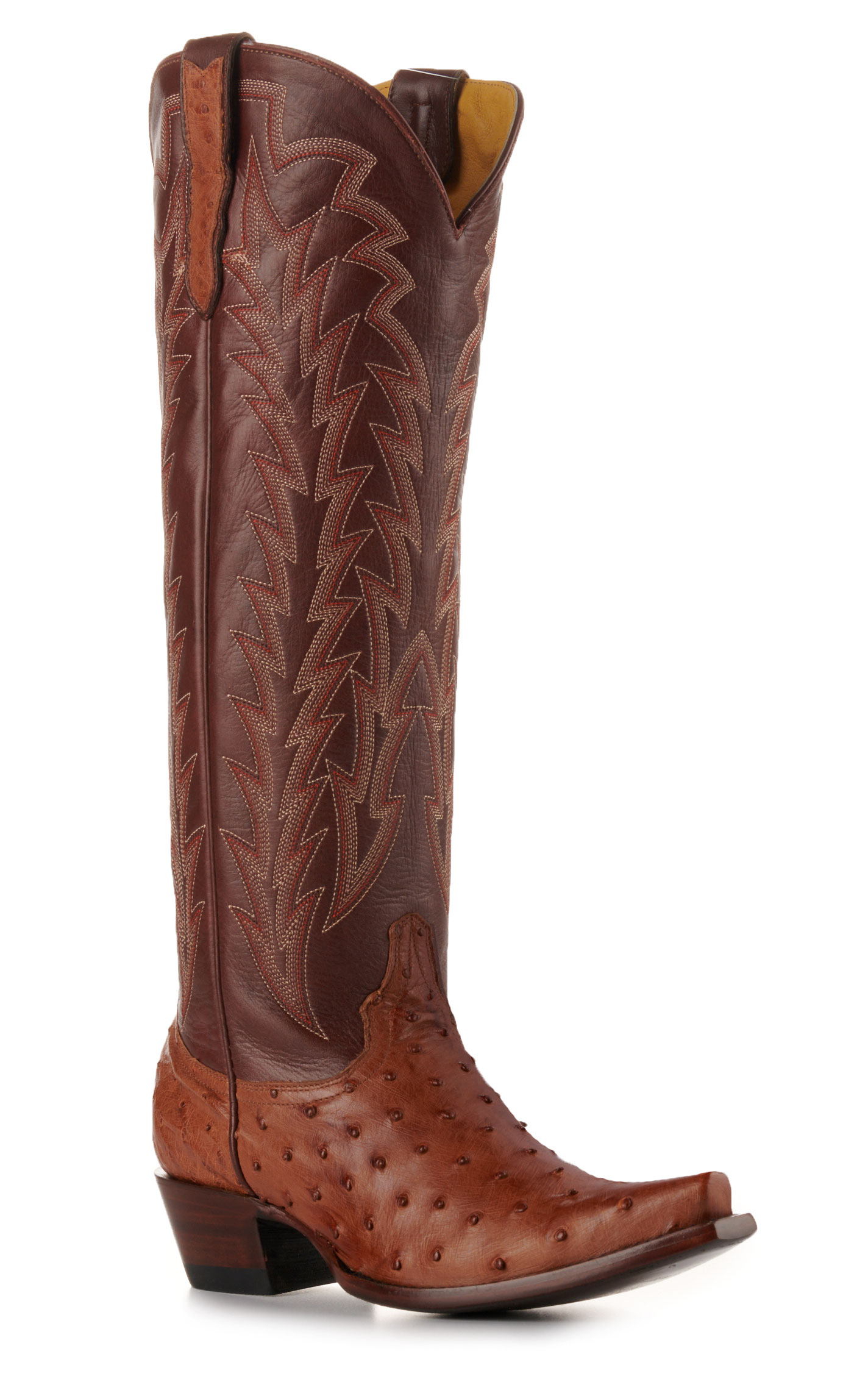 JRC & Sons Women’s Jacqueline Cognac Full Quil Ostrich Snip Toe Tall Cowboy Boots - Image 1