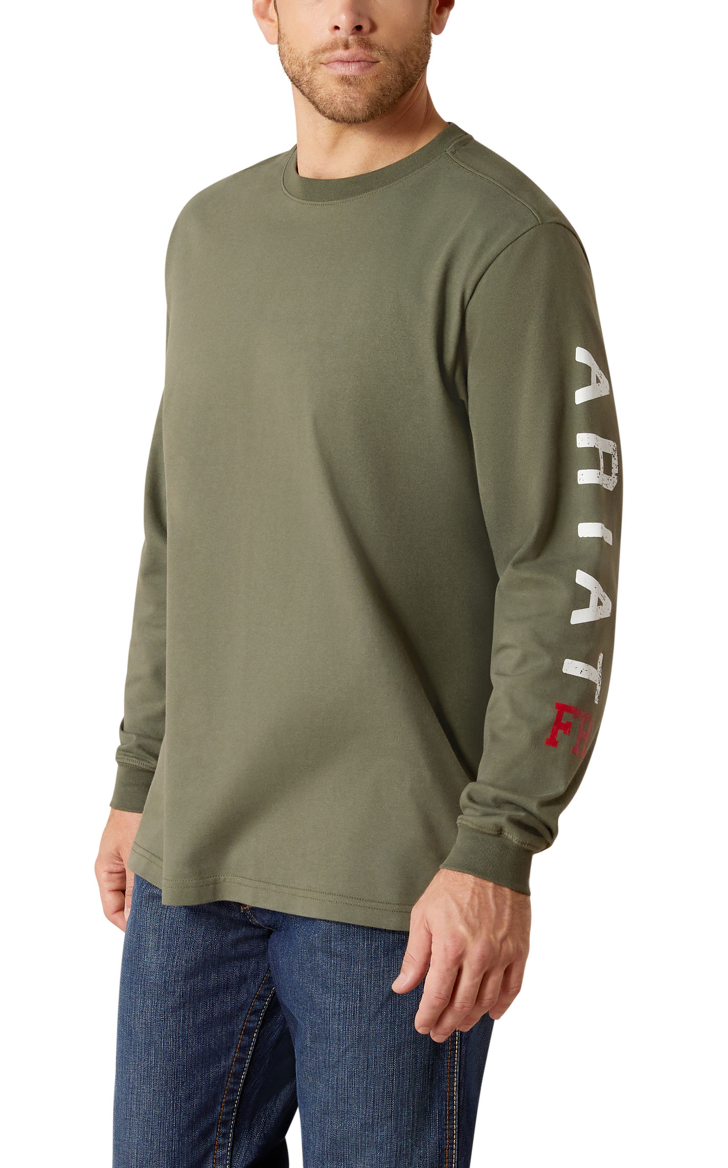 Ariat Men's FR Olive Roughneck Skull Logo Work T-Shirt - Image 1