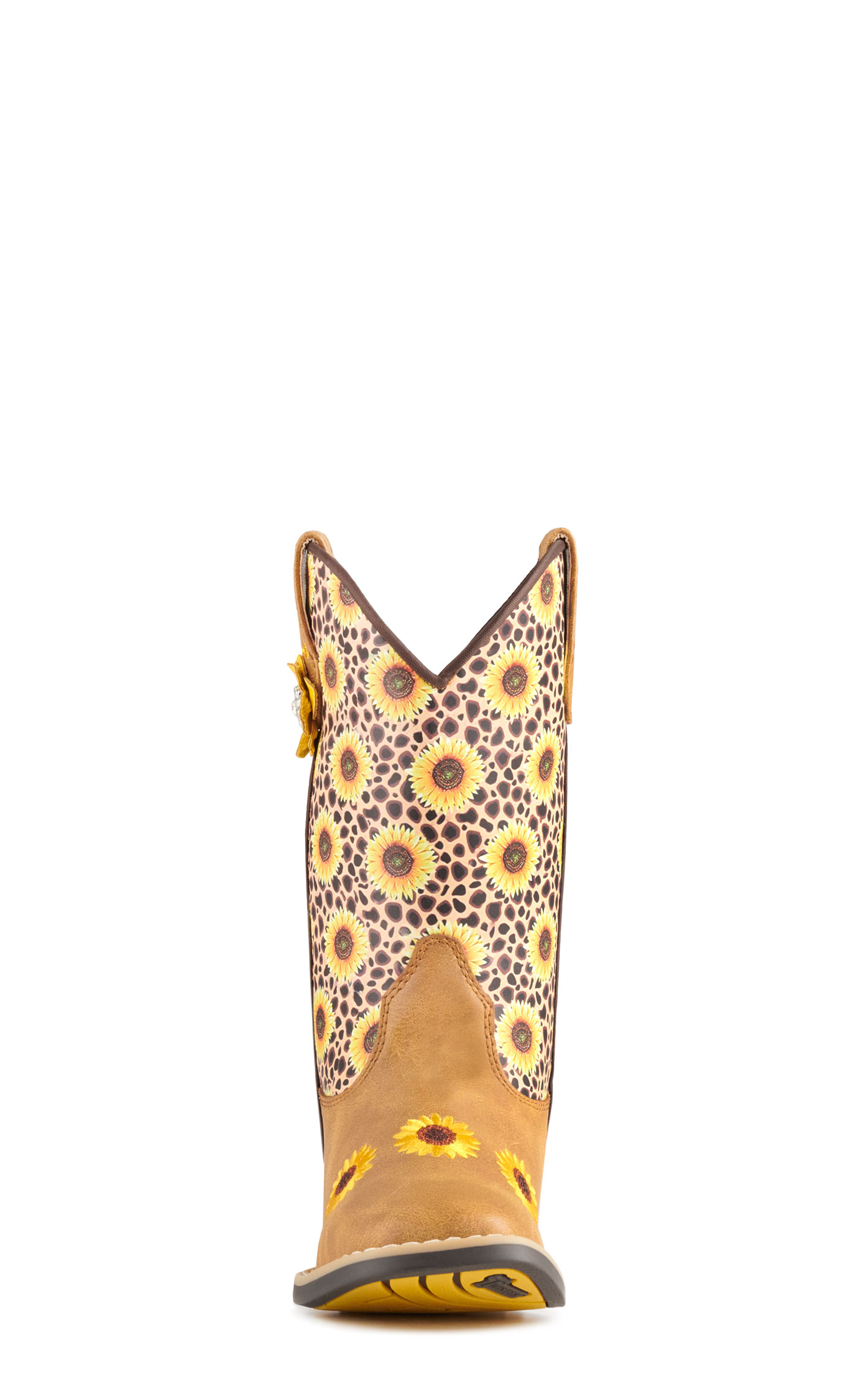 Twister Girls Sunnie Tan and Cheetah Sunflower Print Square Toe Cowboy Boots - Image 1