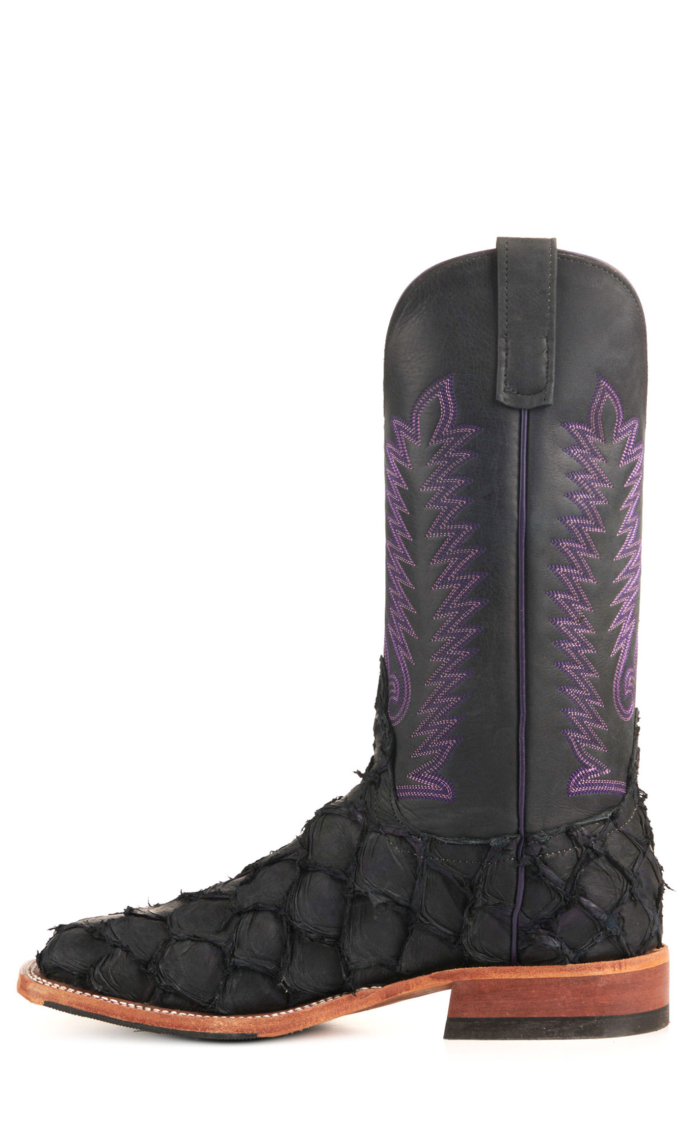 Anderson Bean Men's Black Pirarucu Wide Square Toe Exotic Cowboy Boots - Image 1