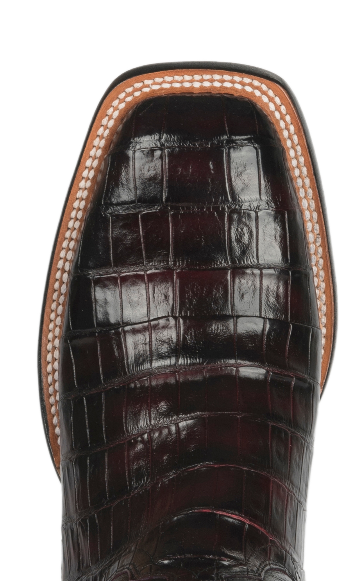 Lucchese Men's 1883 Black Cherry Caiman Tail and Smooth Ostrich Square Toe Exotic Western Boots - Image 1