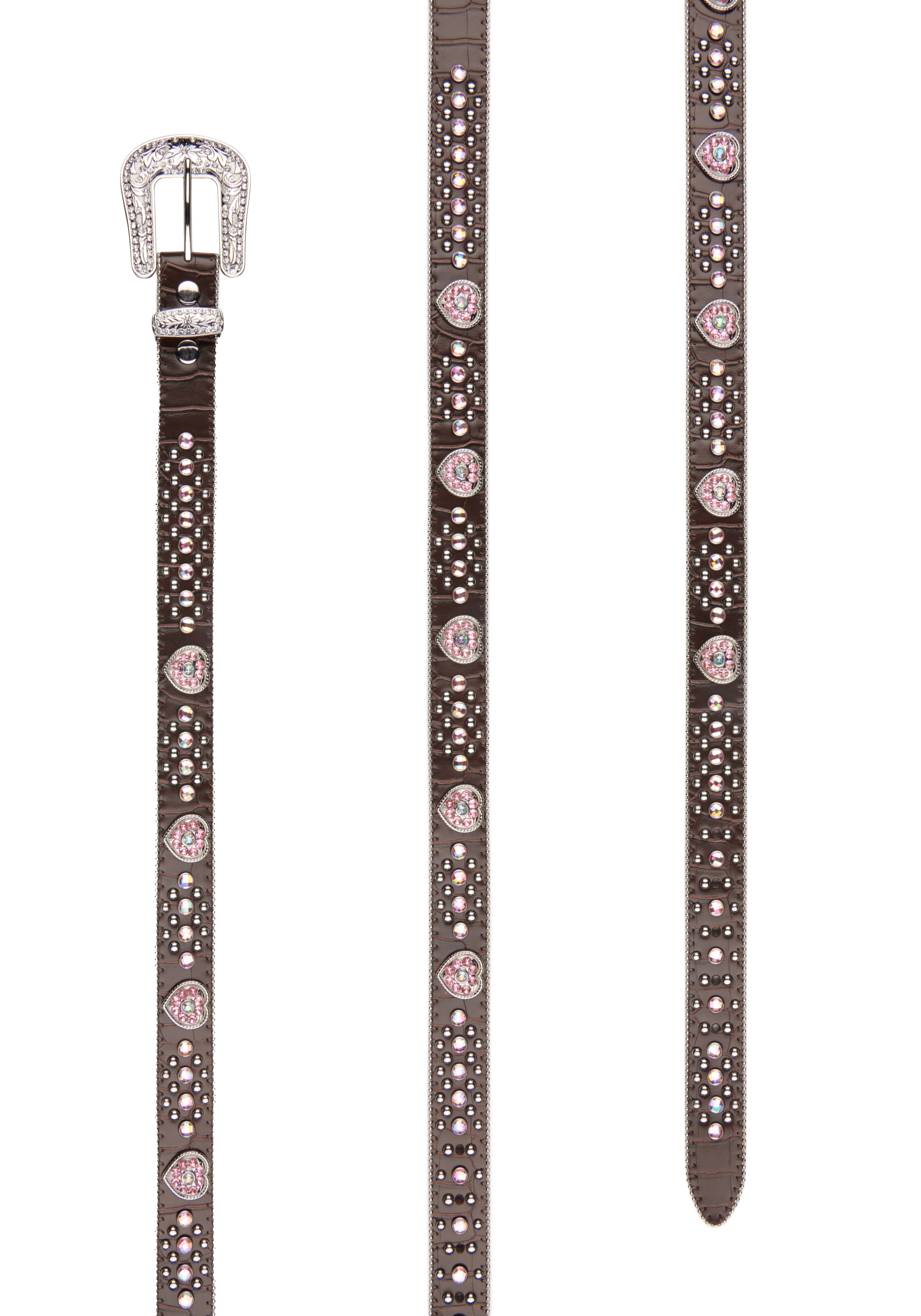 Nocona Children's Brown Heart Concho and Rhinestone Crocodile Print Belt - Image 1