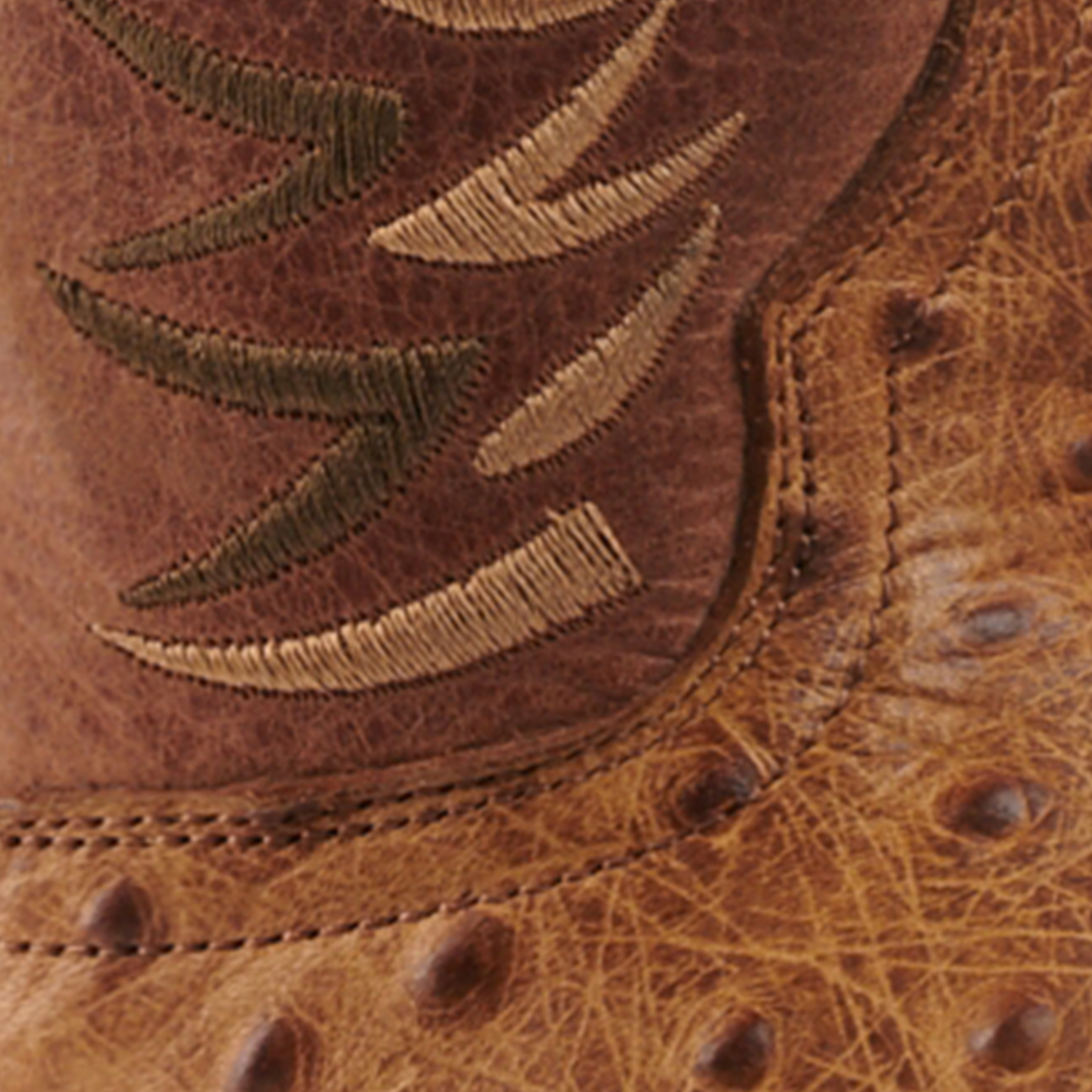 Cavender's Men's Intrepid Brass and Aleman Antique Tan Ostrich Print Wide Square Toe Cowboy Boots - Image 1