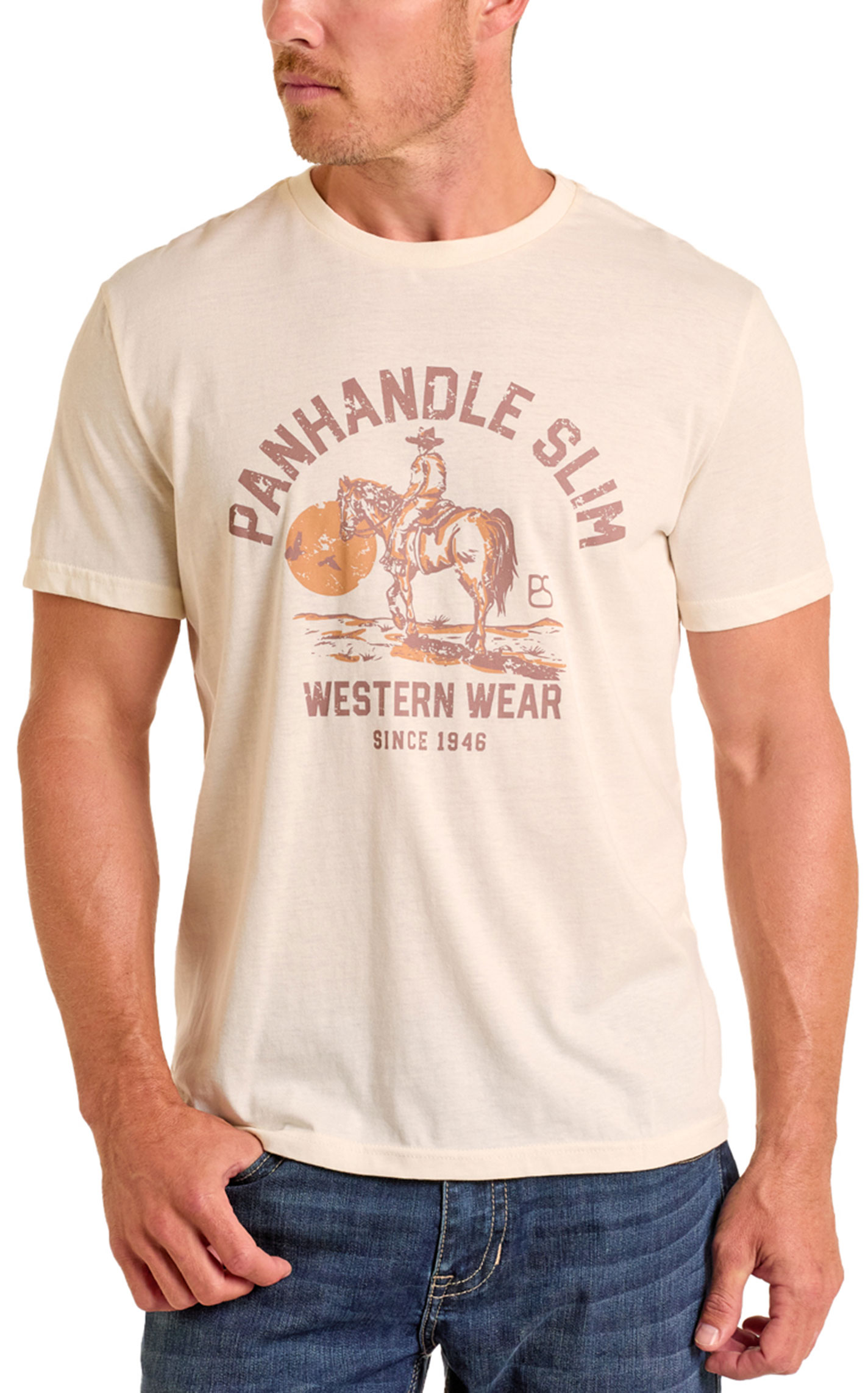 Panhandle Men's Latte Horse & Rider Logo Graphic T-Shirt - Image 1