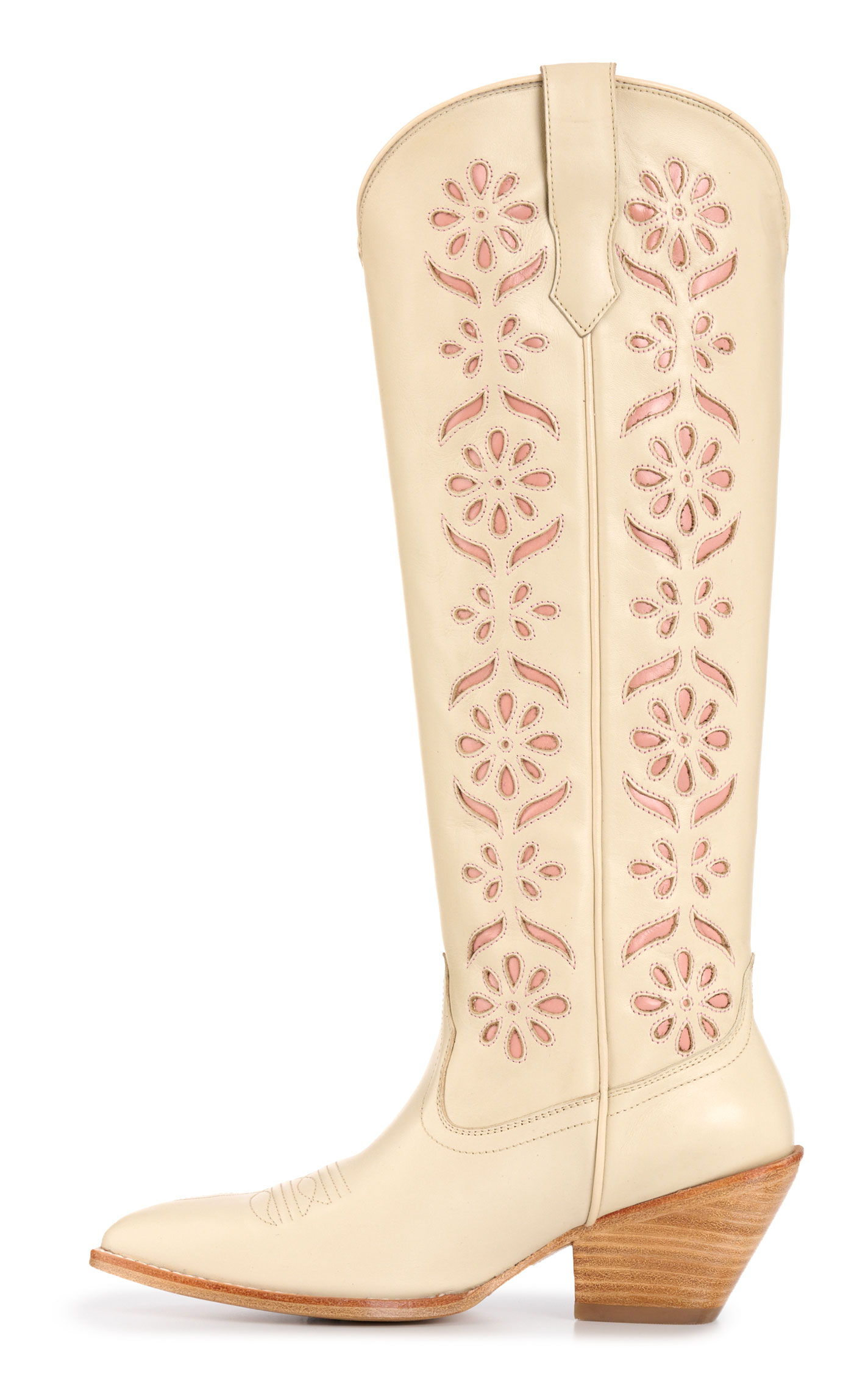 Rockin' C Women’s Ivory with Floral Inlay Almond Toe Tall Cowboy Boots - Image 1