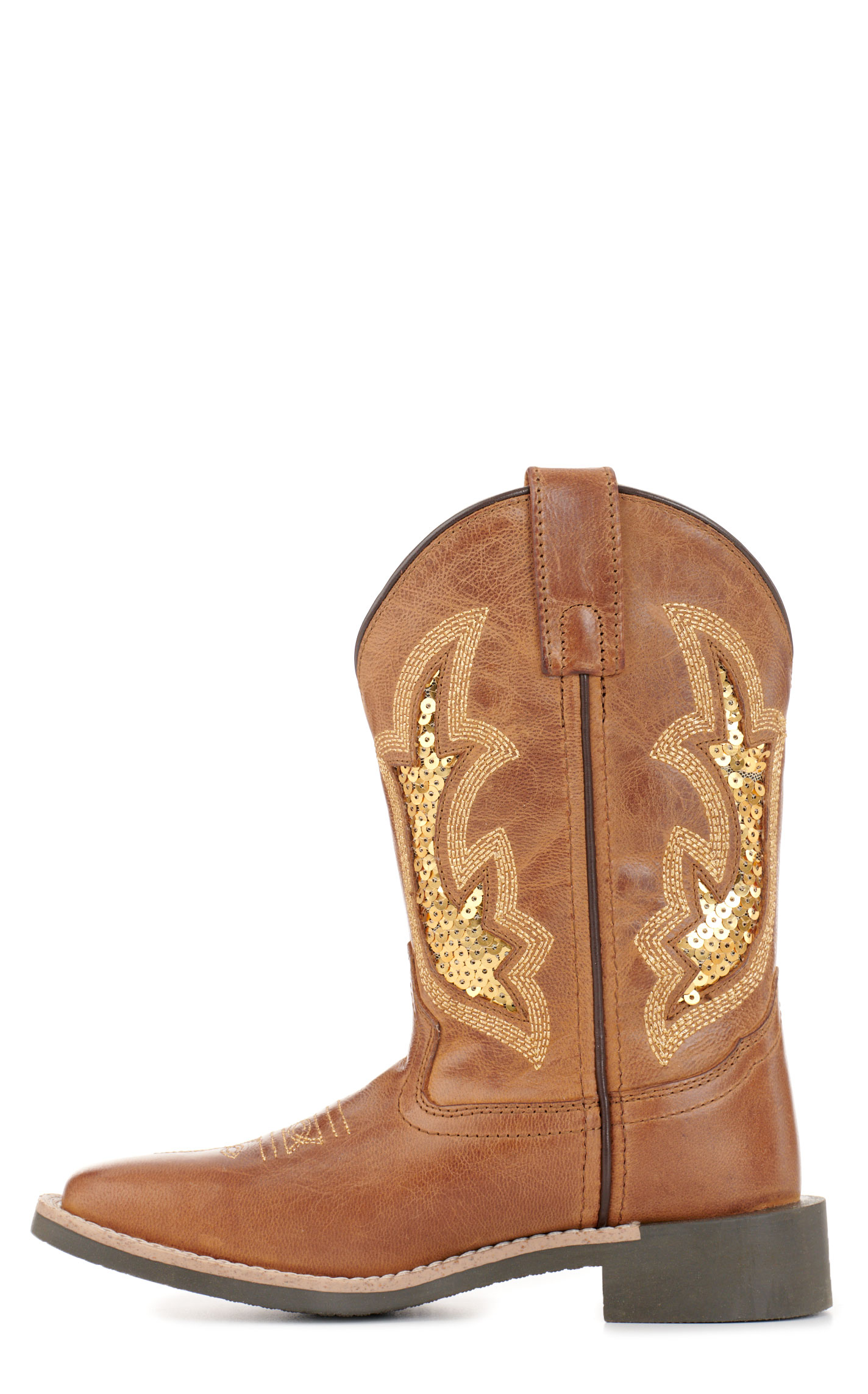 Smoky Mountain Youth Nevada Brown with Gold Sequins Wide Square Toe Cowboy Boots - Image 1