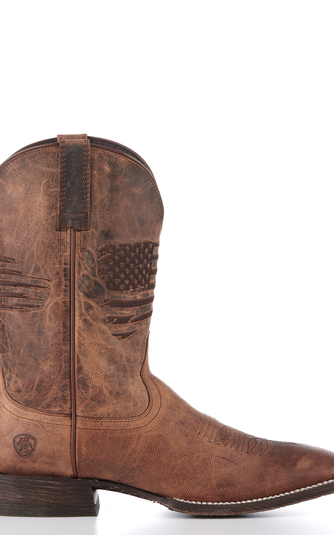 Ariat Men's Circuit Patriot Weathered Tan Embroidered Flag Wide Square Toe Cowboy Boots - Image 1