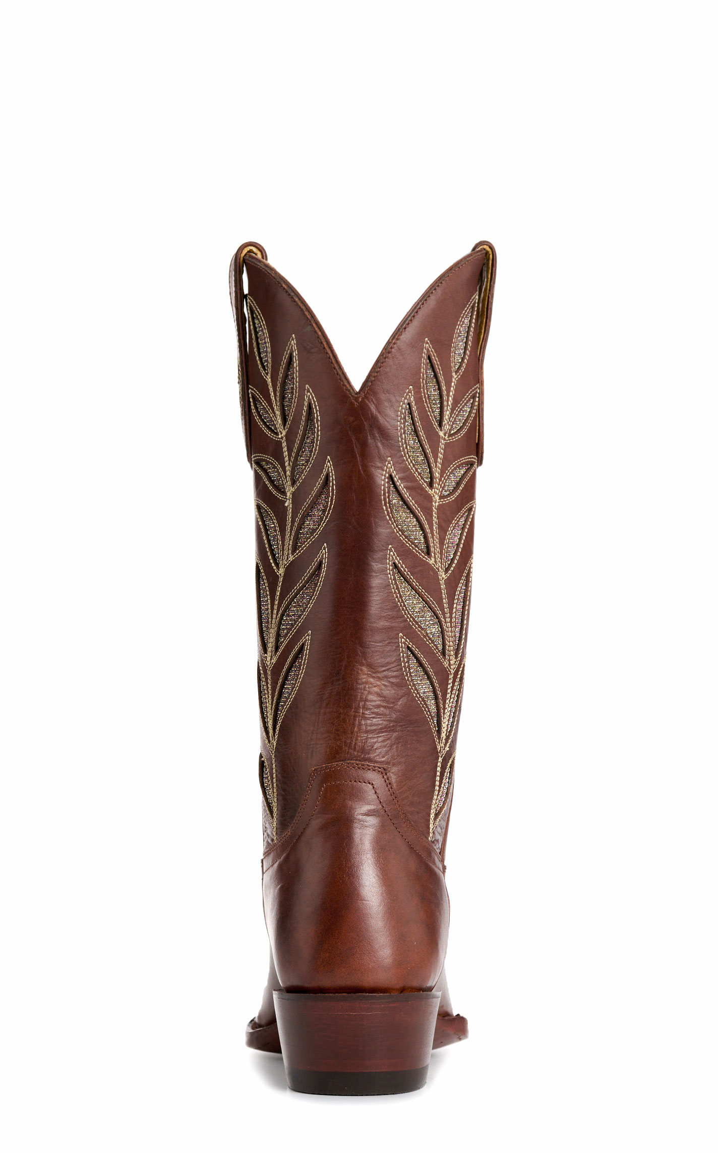Cavender's Women's Cognac & Gold Sparkle Inlay Snip Toe Cowboy Boots - Image 1