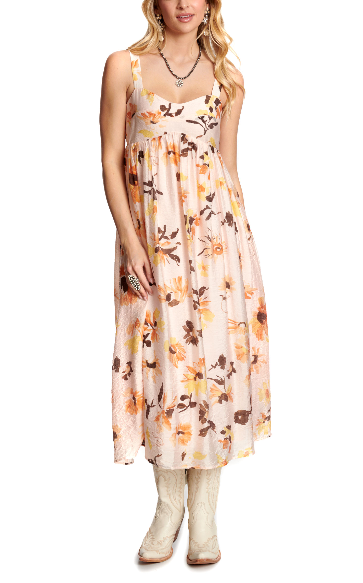 TCEC Women's Blush Tangerine & Toast Floral Print Dress - Image 1