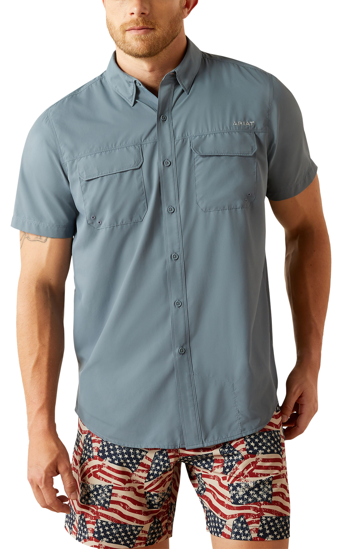 Ariat Men's VentTEK Outbound Newsboy Blue-Gray Shirt - Image 1